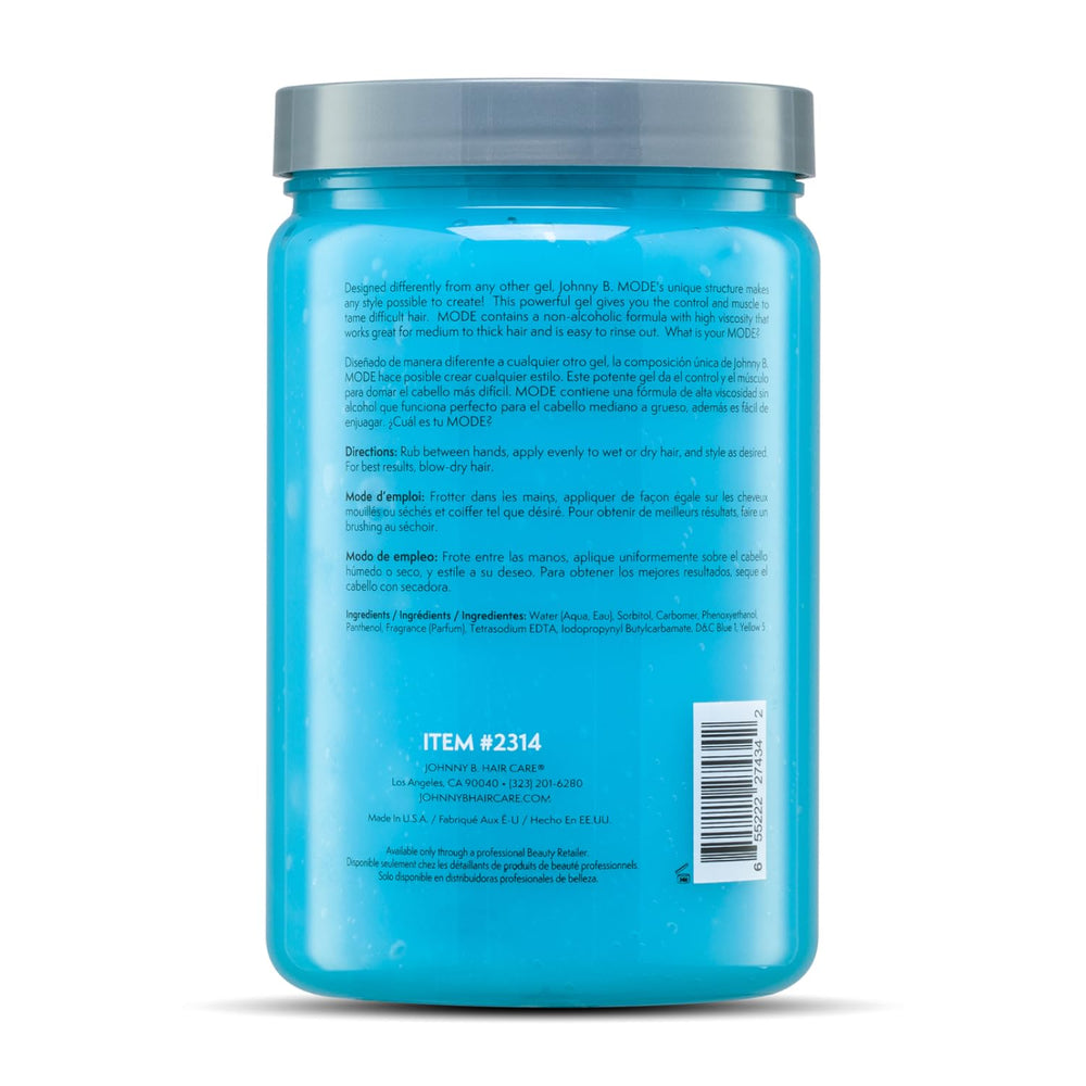 Johnny B Mode bottle contents closeup reveals rich, workable gel for restyling with water.