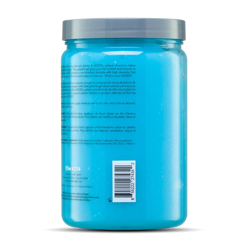 Johnny B Mode gel texture closeup shows thick no-flake formula for medium-to-thick hair.