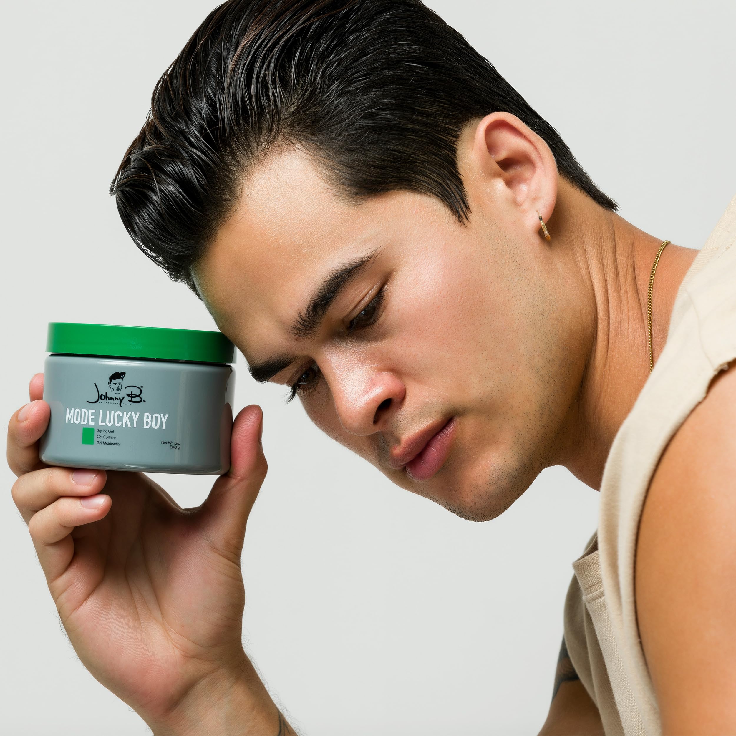 Johnny B. Mode Lucky Boy gel glows green before rubbing, adding visual flair.