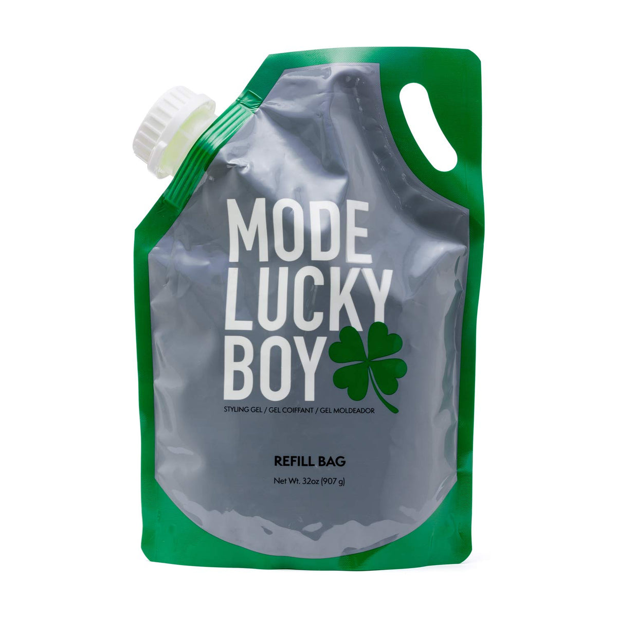 Johnny B. Mode Lucky Boy gel bottle delivers strong hold for medium to thick hair.