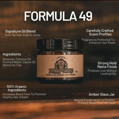 Johnny Slicks Formula 49 packaging shot highlighting organic ingredients for clean styling