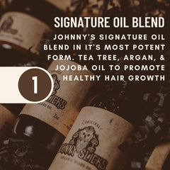 Johnny Slicks Organic Beard Oil ingredients list showcasing tea tree jojoba coconut care