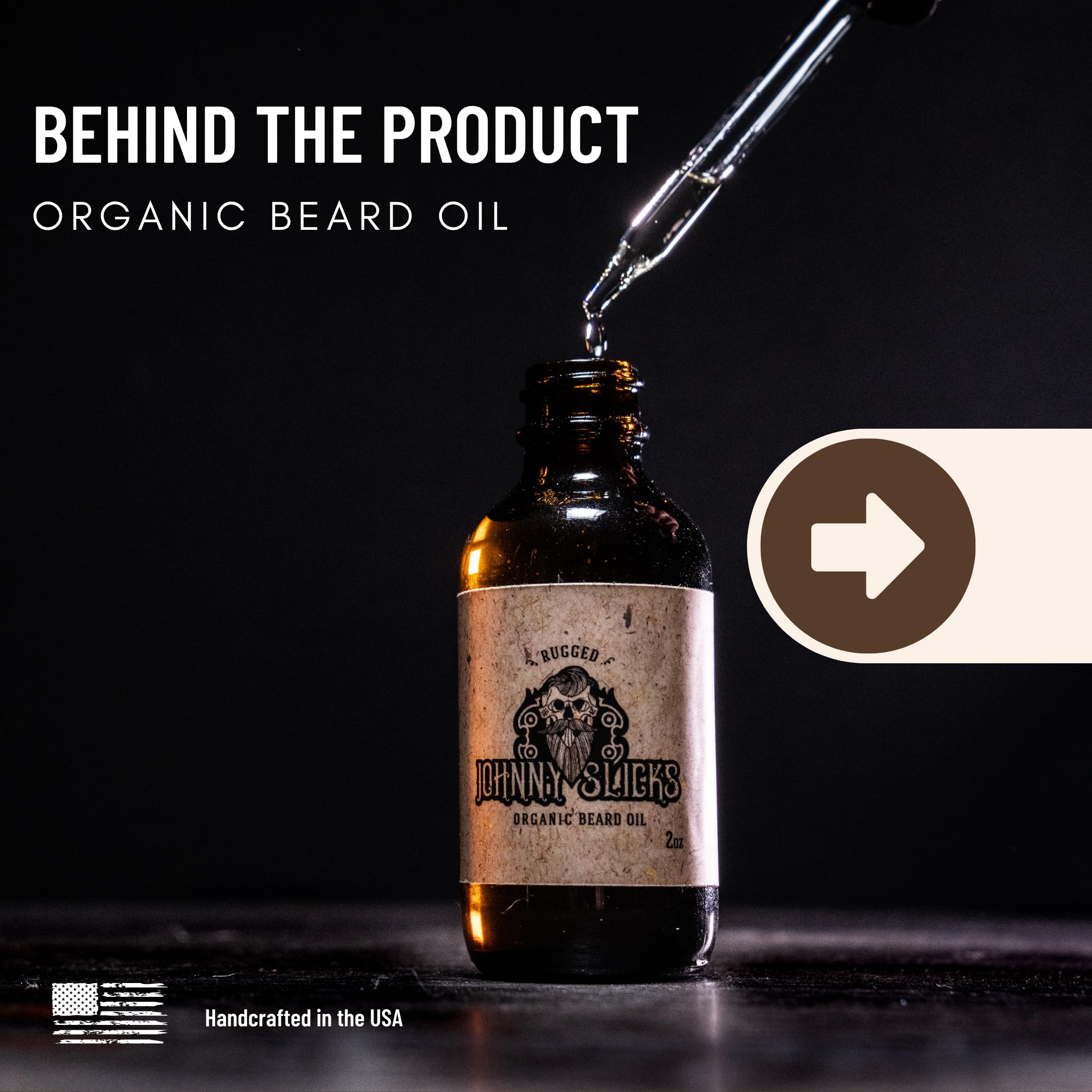 Johnny Slicks Organic Beard Oil label closeup highlighting natural ingredients for healthy skin