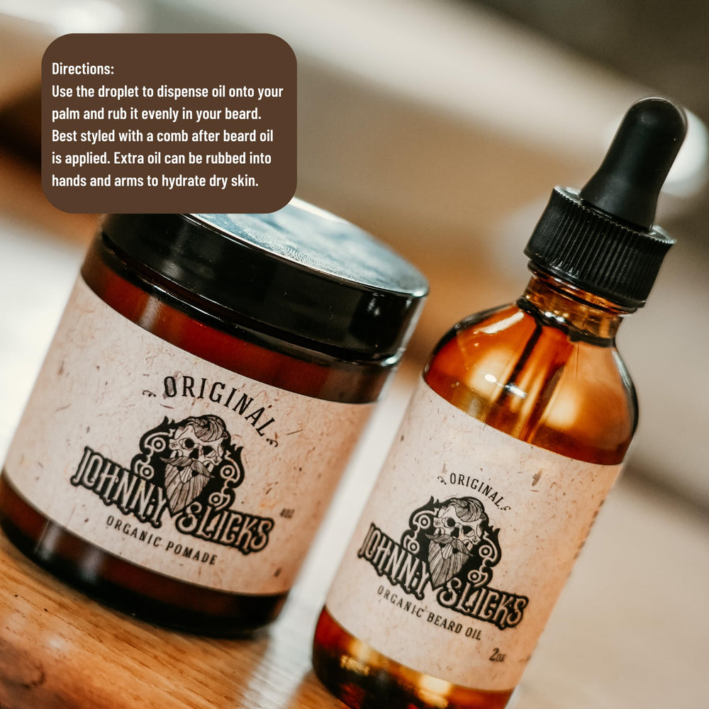 Johnny Slicks packaging box presentation communicates veteran-owned USA-made grooming