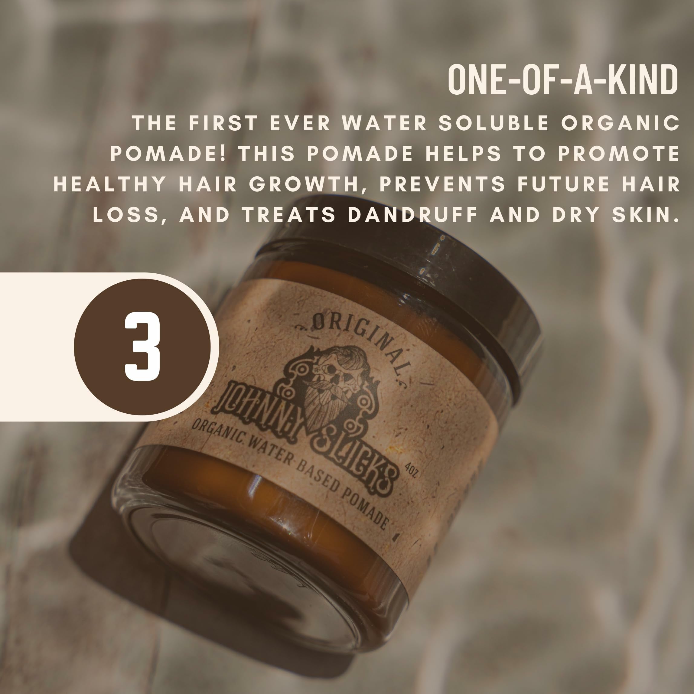 Johnny Slicks Rugged scent bottle emphasizes juniper, cedarwood, tobacco aroma