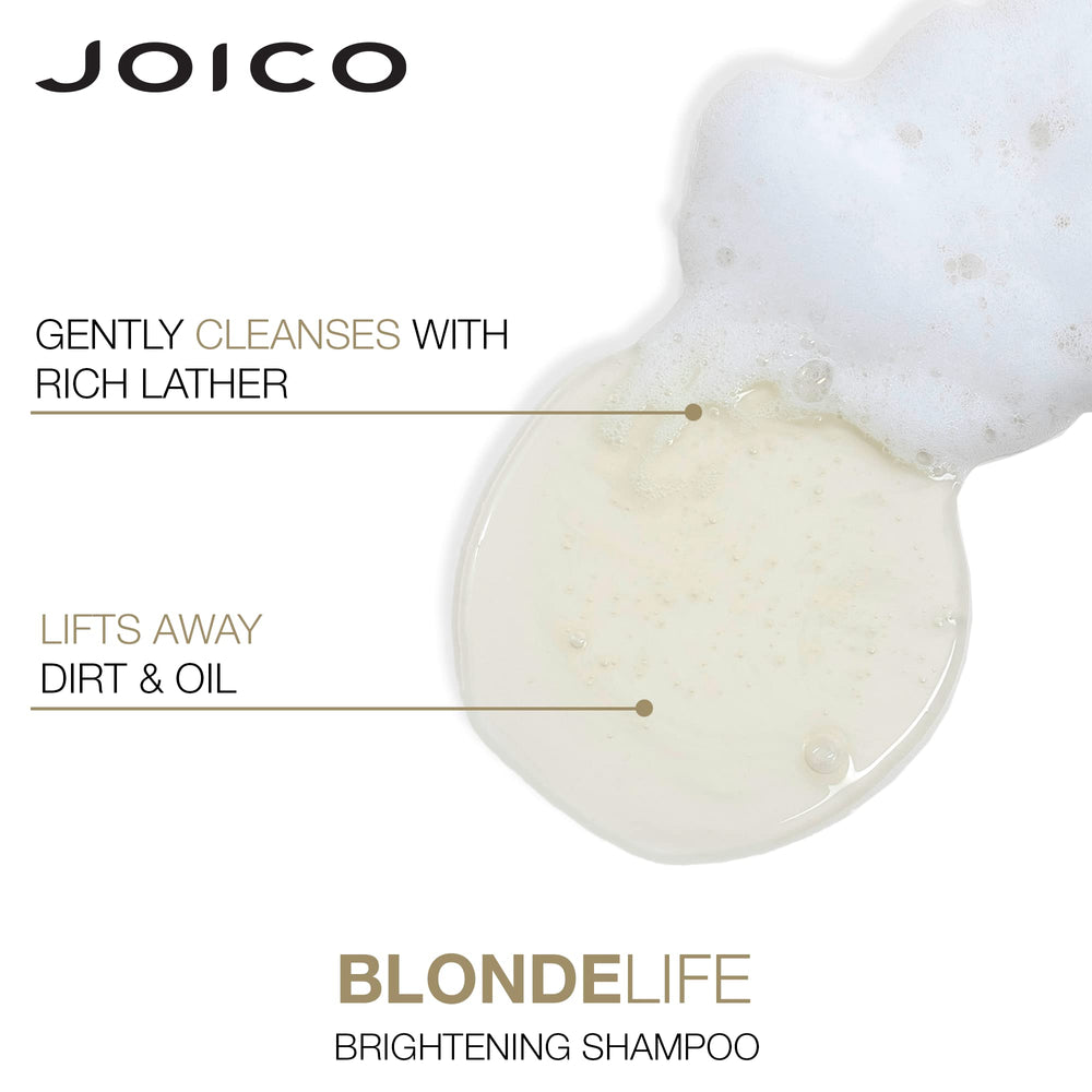 Finished hairstyle shows revived, vibrant blonde hair with Joico Blonde Life without heaviness.