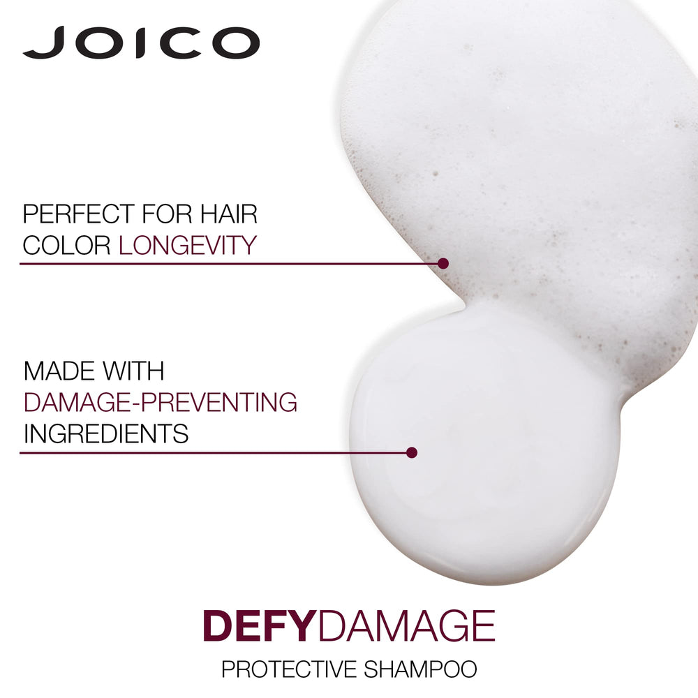 Joico Defy Damage set on bathroom shelf—daily moisture and color protection.