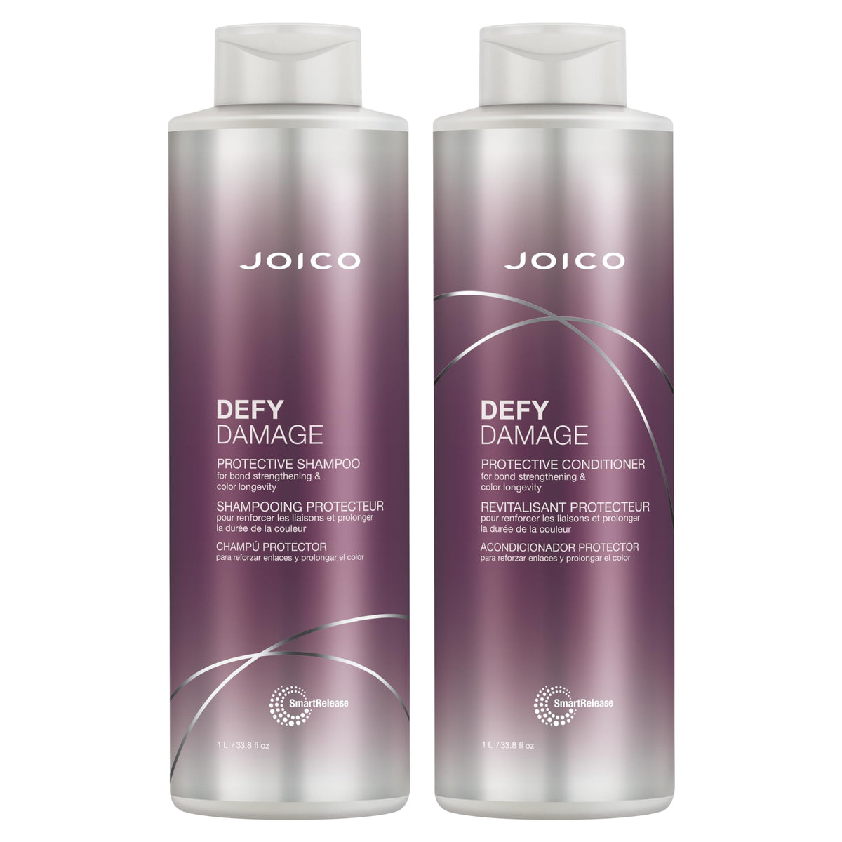 Joico Defy Damage shampoo bottle closeup—color-safe cleansing for vibrant, resilient hair.