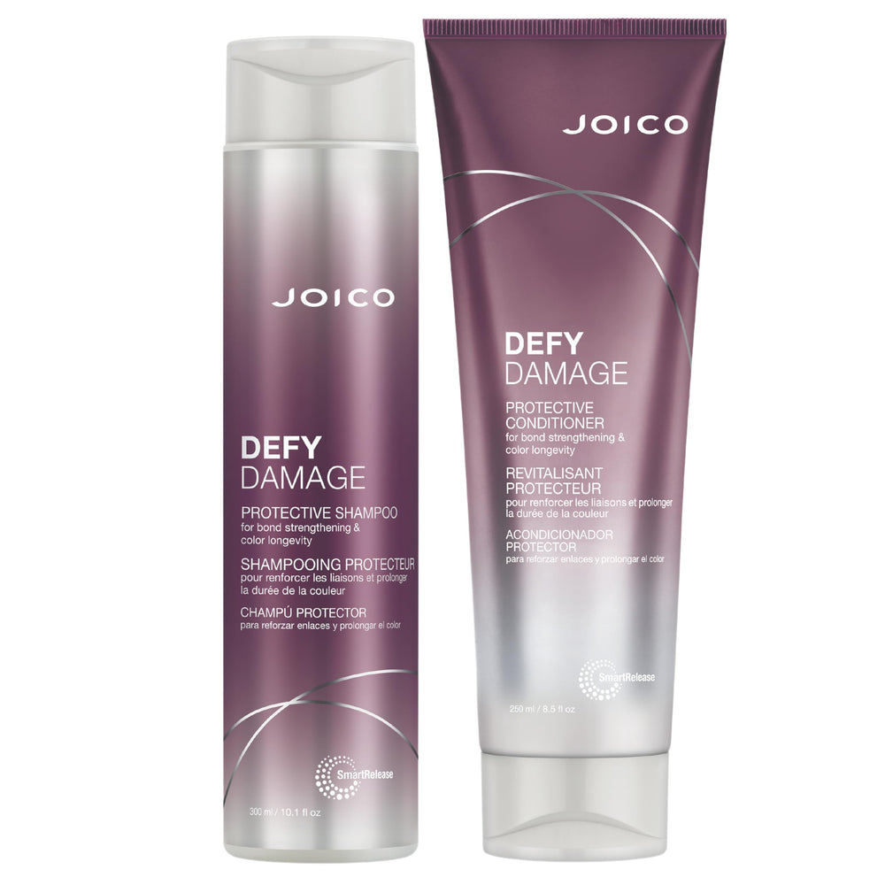 Joico Defy Damage shampoo bottle shows color-safe cleansing for stronger, smoother hair