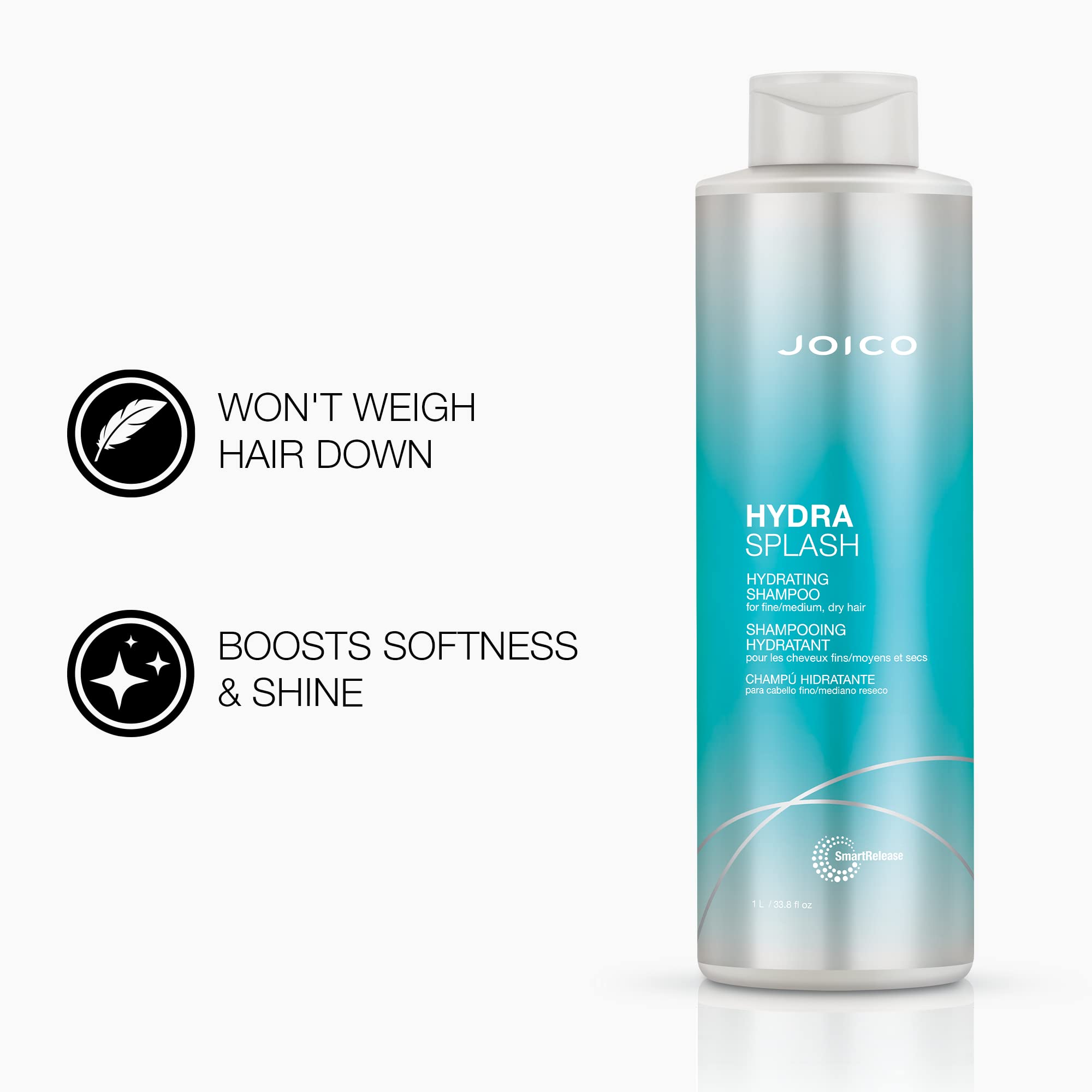 Joico HydraSplash set box front highlights 33.8 oz bottles for long-lasting routine