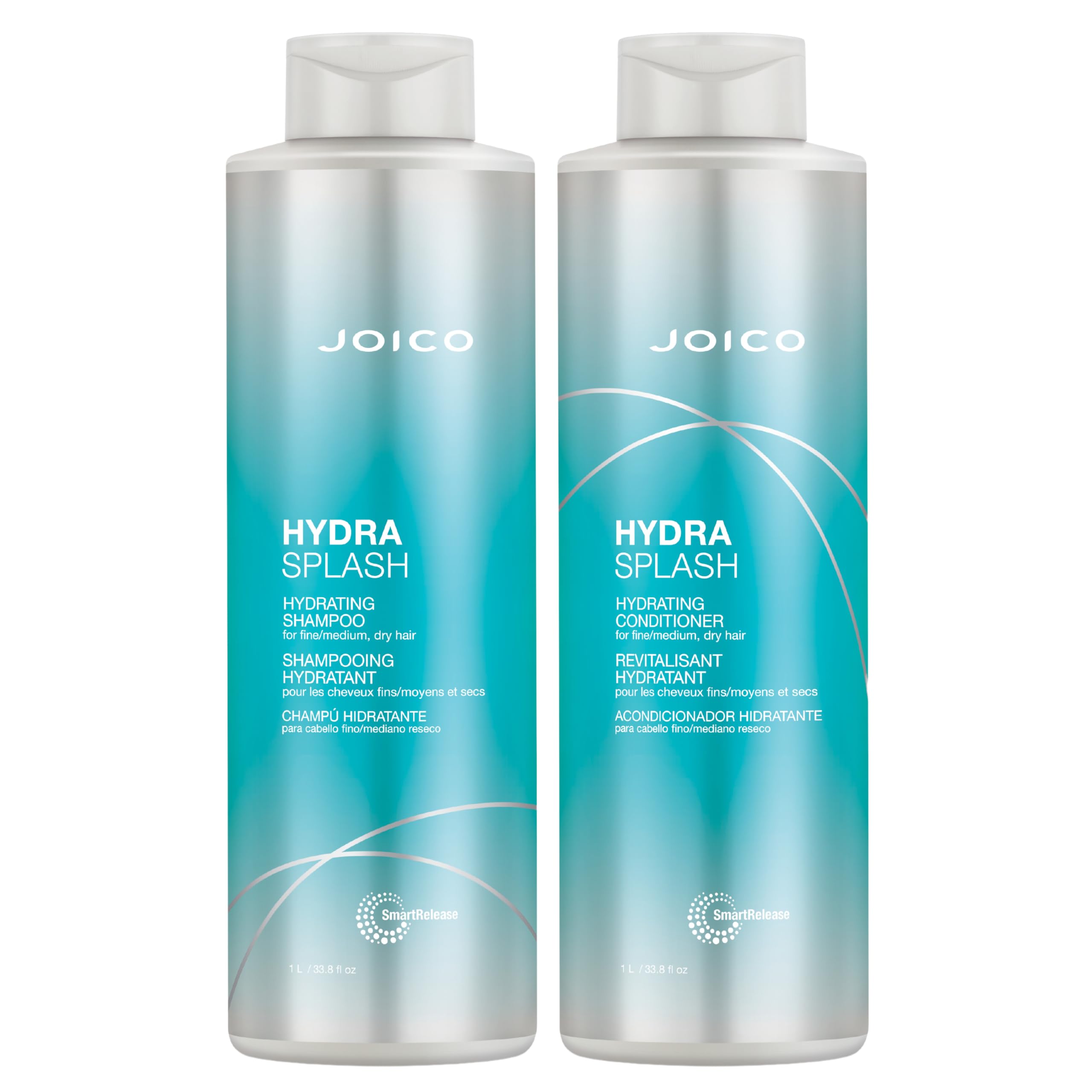 Joico HydraSplash shampoo bottle pour showing lightweight hydration for fine hair