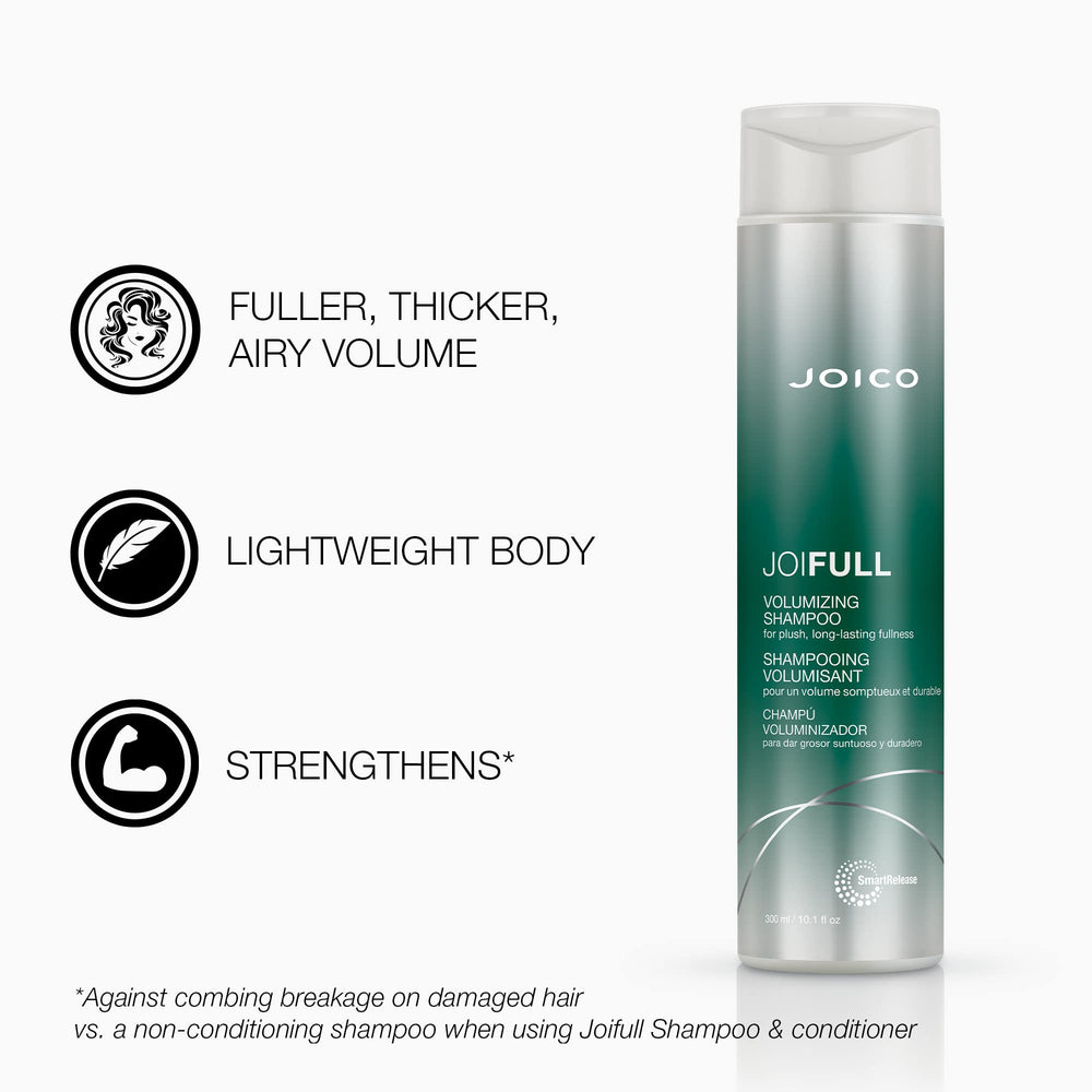 Close up of Joico JoiFULL shampoo lather highlighting rich foam that boosts body.