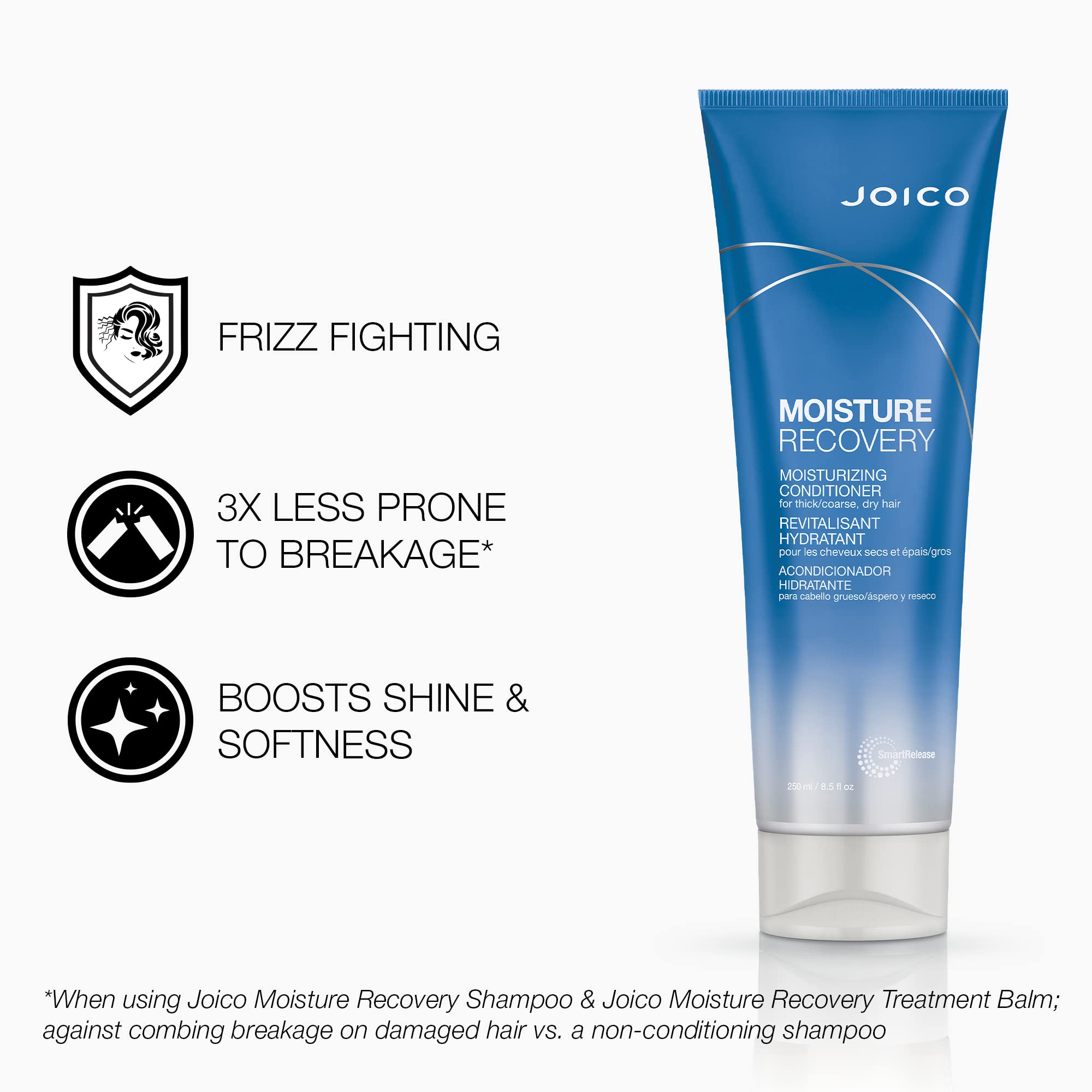 Joico Moisture Recovery shampoo lather close-up emphasizing rich hydration.