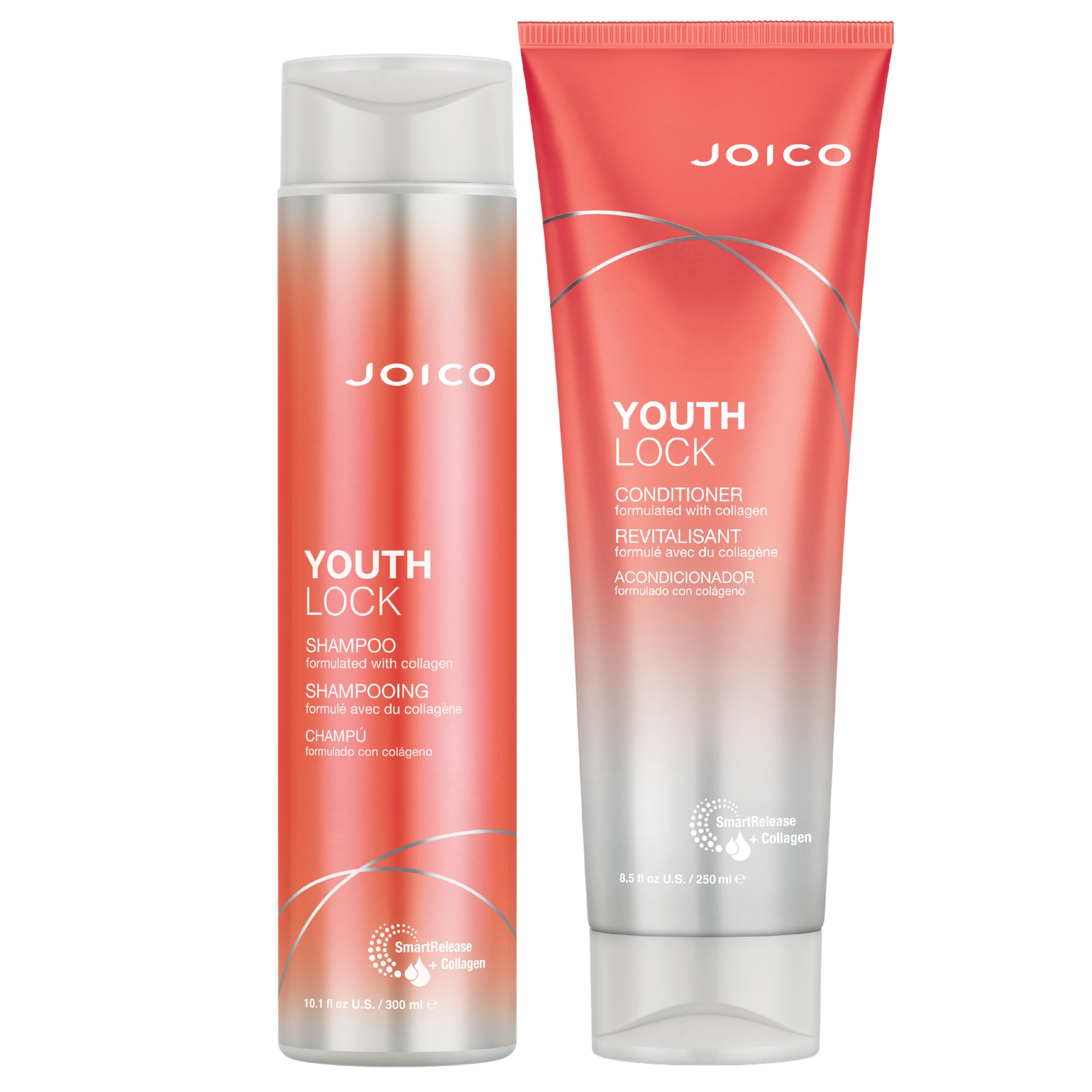 Joico YouthLock shampoo bottle closeup highlighting a collagen-powered cleanse