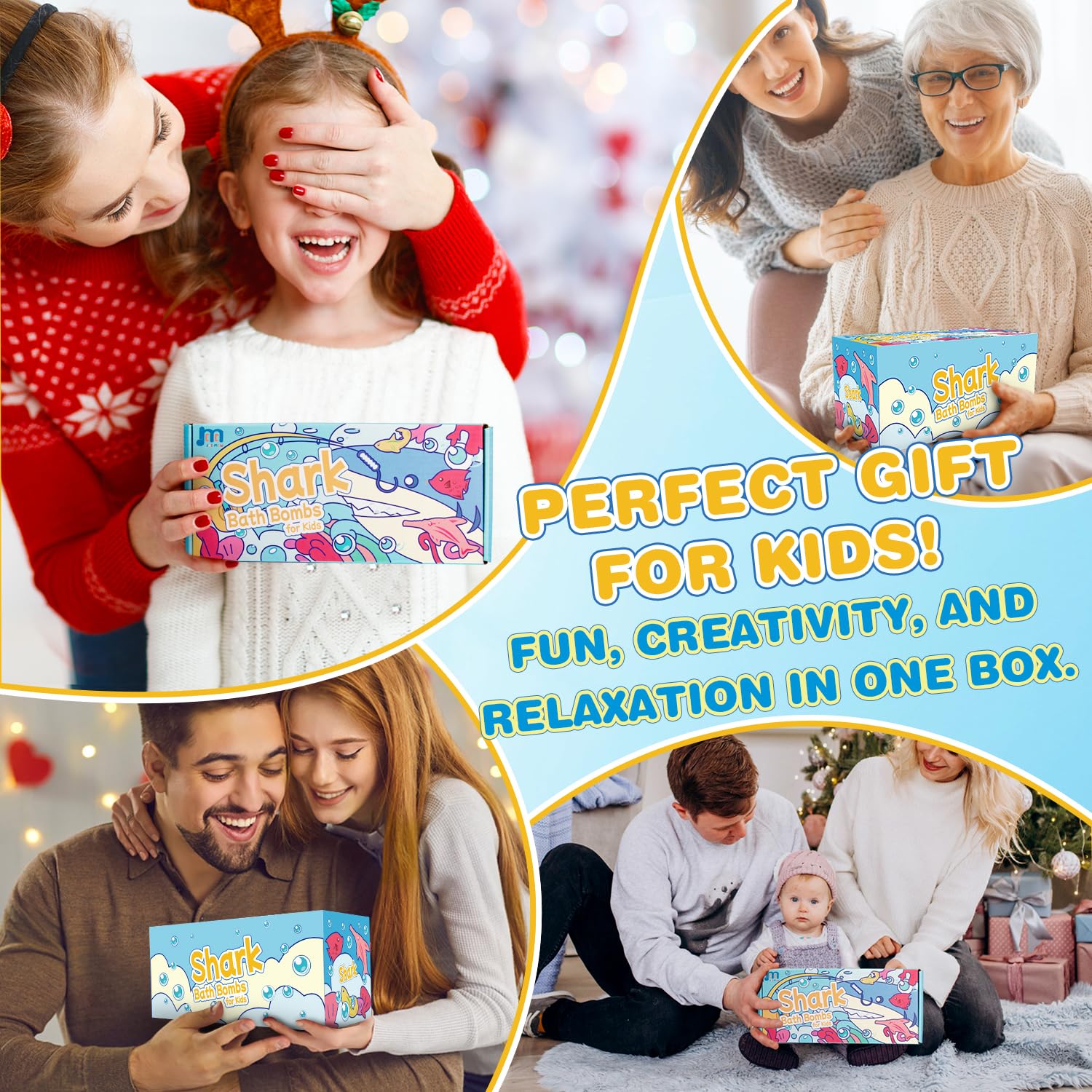 JOI MEW shark-bath bombs – gift-ready set for birthdays and holidays.