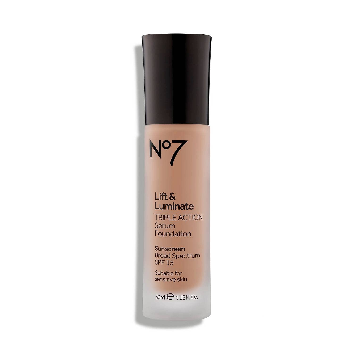 JoJo Siwa No7 Lift and Luminate bottle closeup for radiant complexion and serum-like coverage