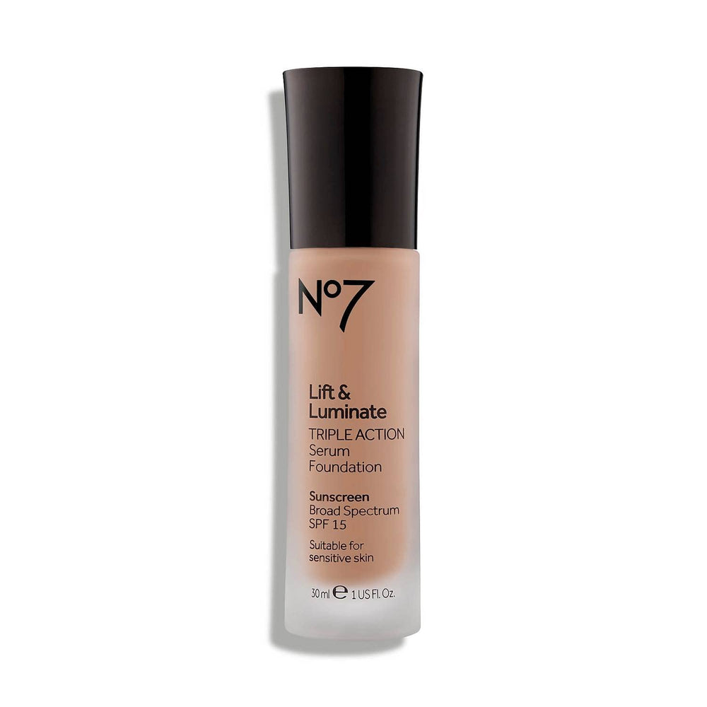 JoJo Siwa No7 Lift and Luminate bottle closeup for radiant complexion and serum-like coverage