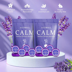 JoJowell lavender shower steamers dissolving in shower water delivering calming scent.