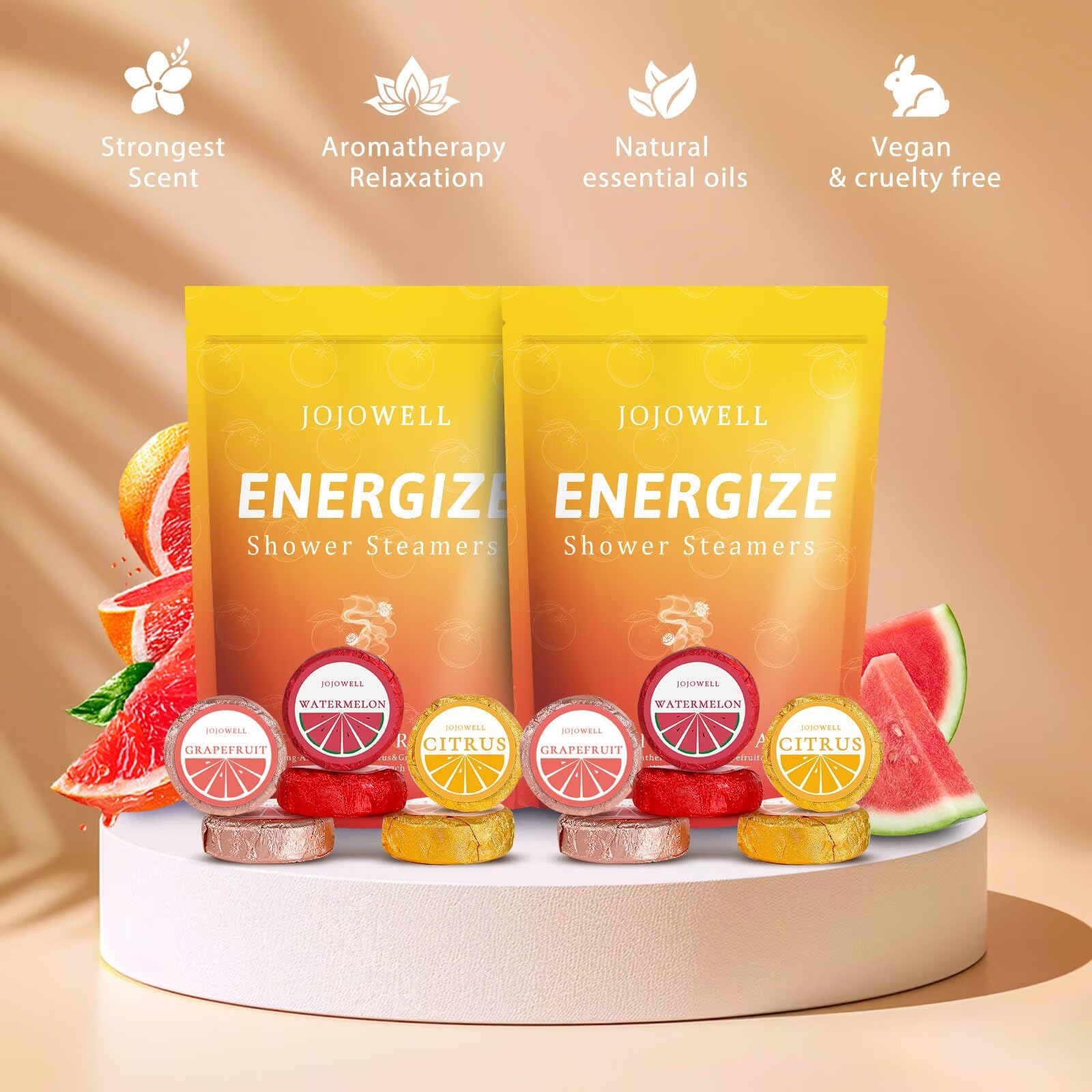 JoJowell shower steamer grapefruit-bomb delivers uplifting citrus aroma for mood lift