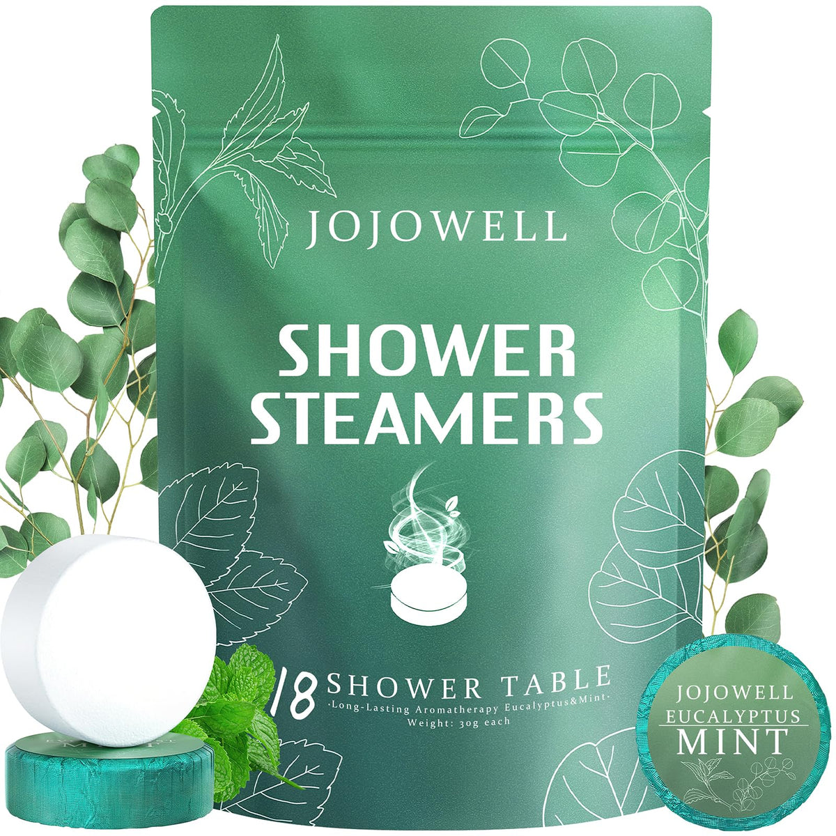 JoJowell shower steamers 18-pack box showcasing gift-ready packaging for a home spa