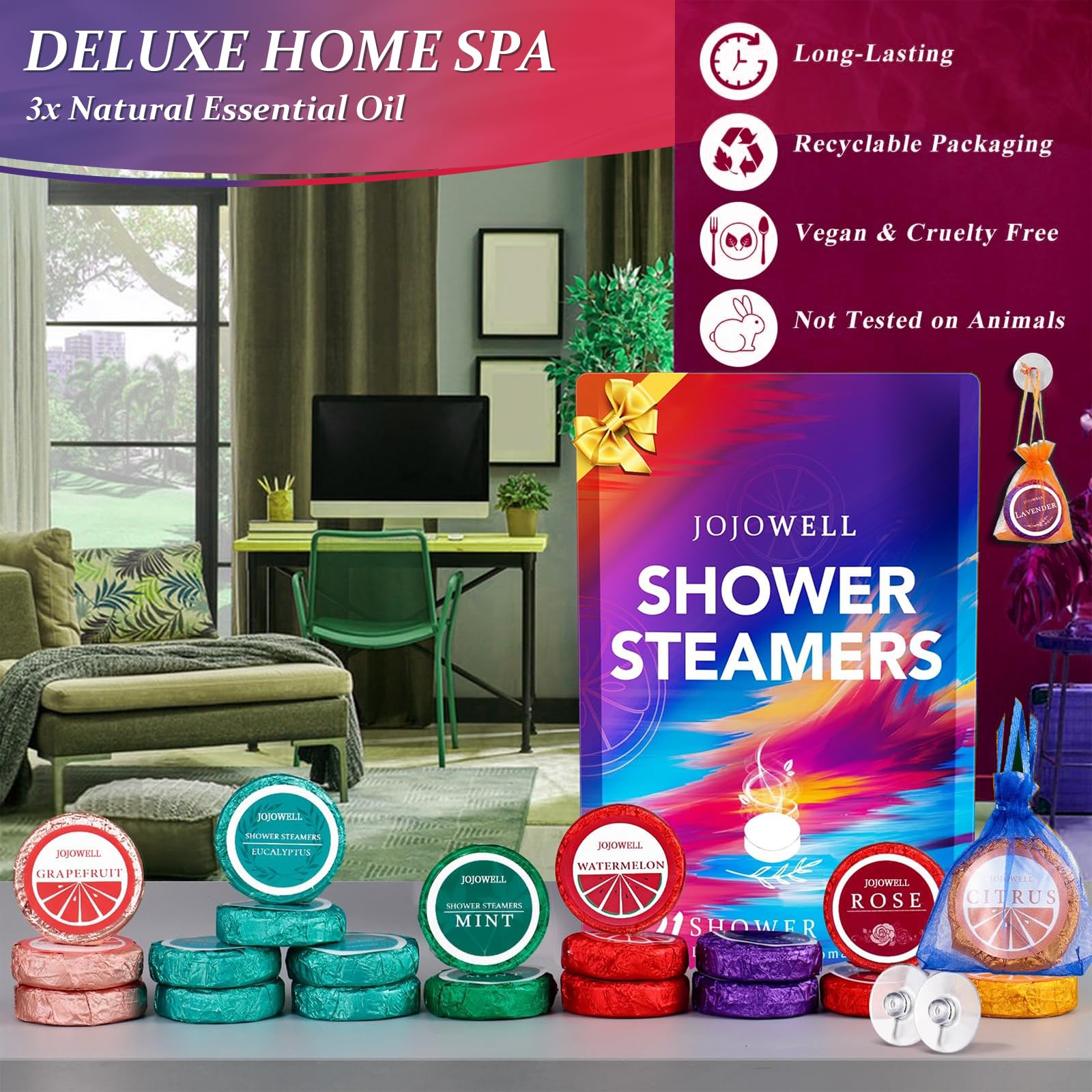 JoJowell Shower Steamers seven scents pack highlights varied aromatics for daily spa moments