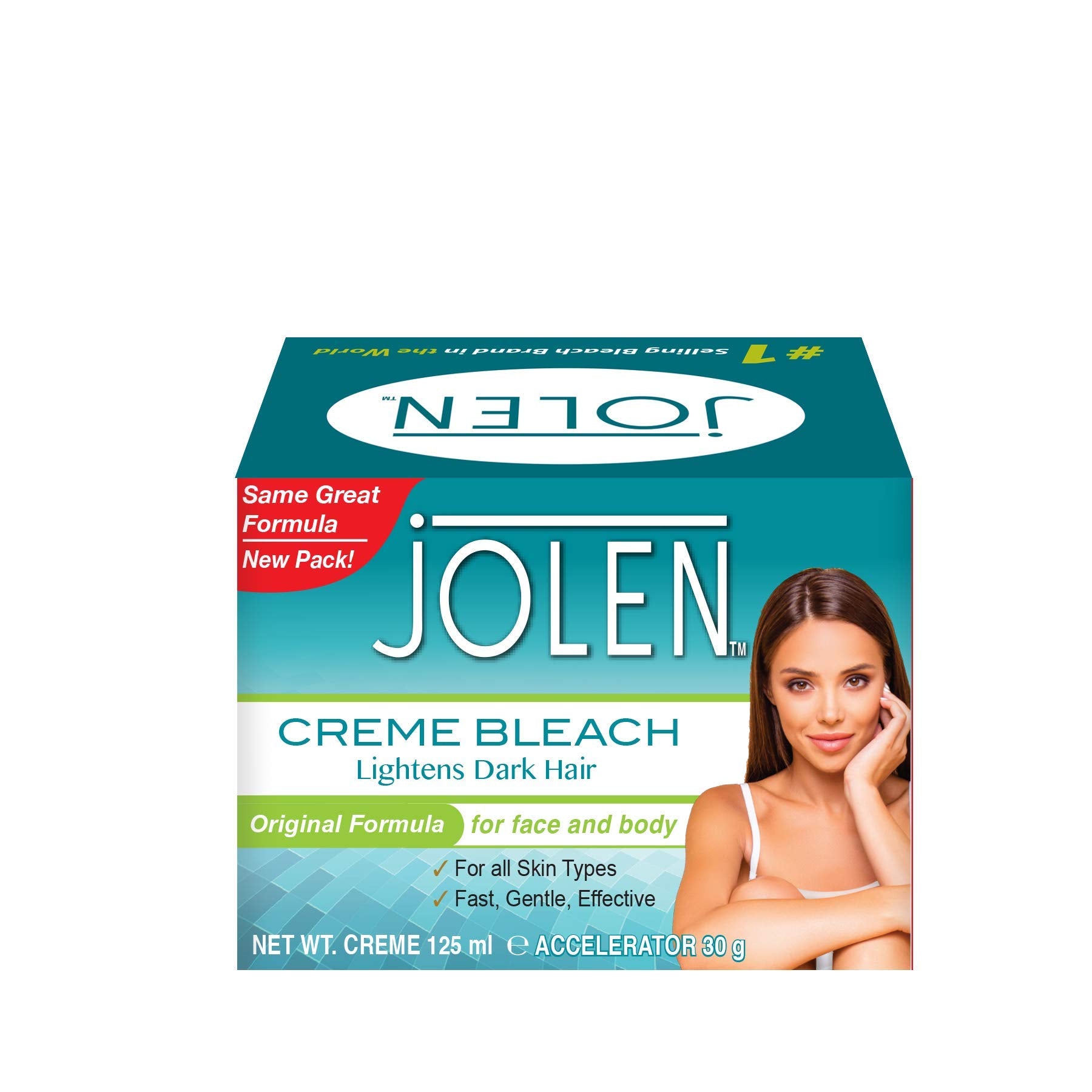 Jolen Creme Bleach Original 125ml pack shot showing full kit for home use.