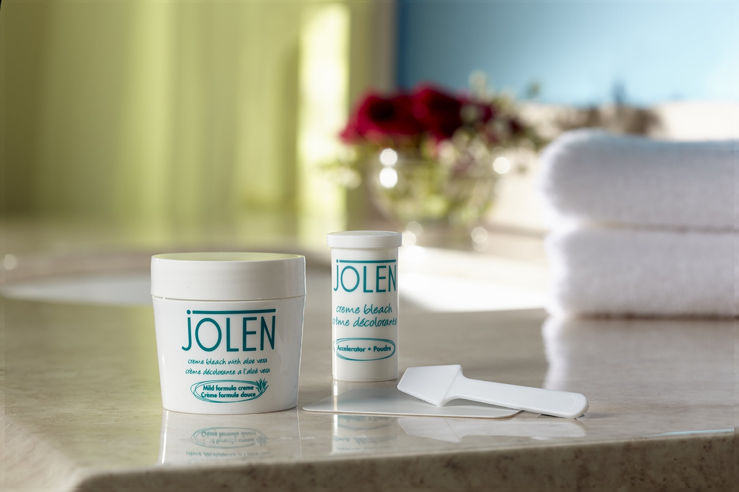 Jolen Mild 125ml Facial Bleach application steps illustrate no-drip ease