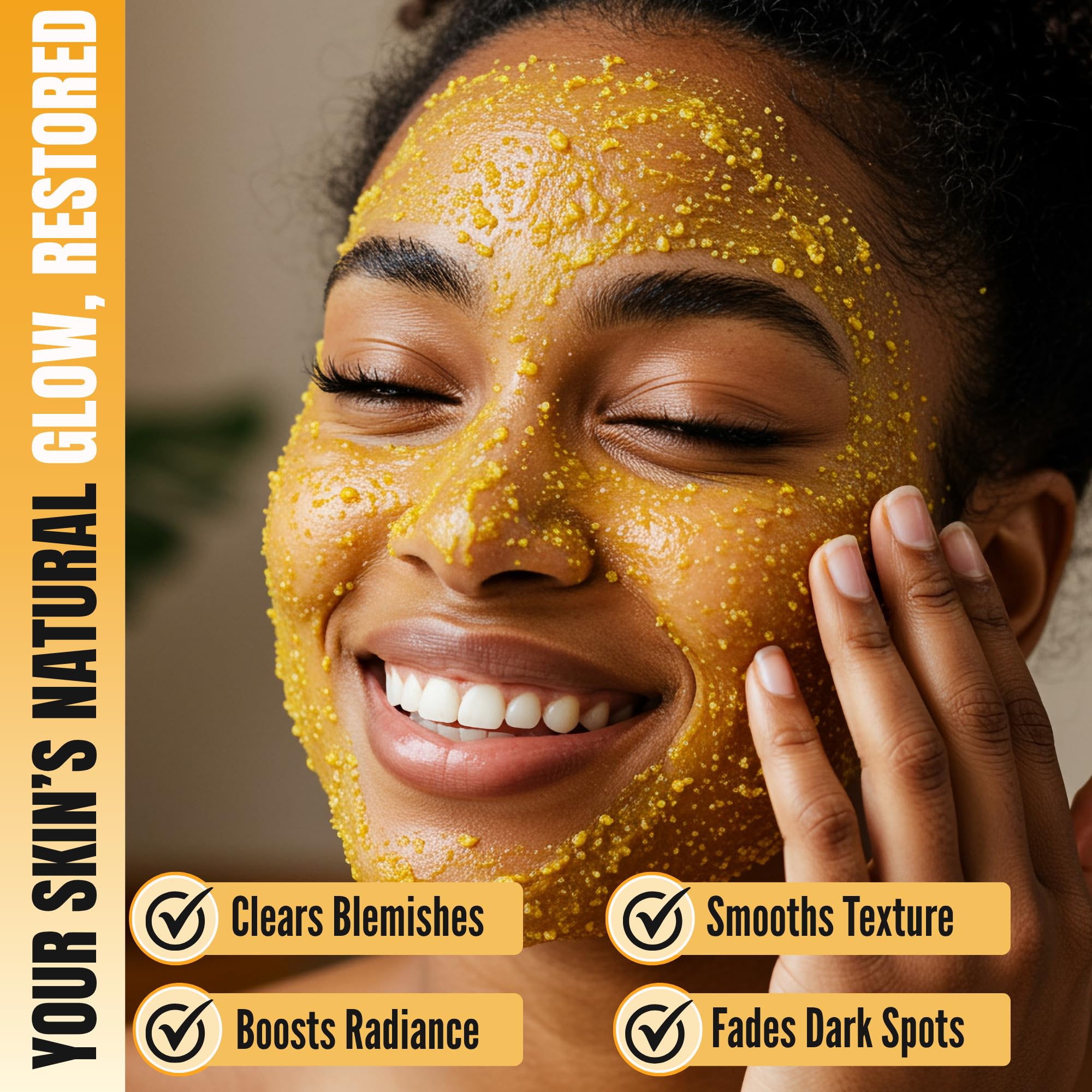 Joli Noir sugar scrub texture on hand highlights gentle exfoliation for radiant skin.