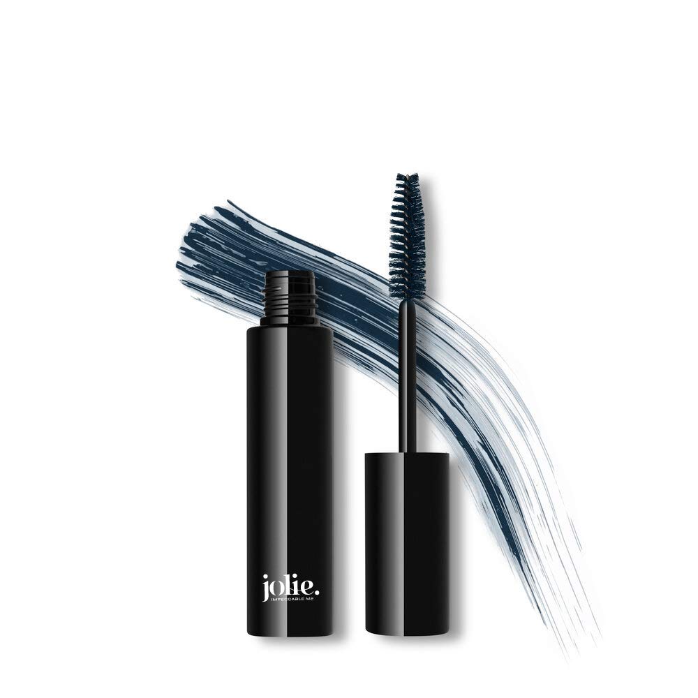 Jolie Sensitive Eyes mascara navy tube demonstrates a gentle, allergy-friendly option for daily wear.