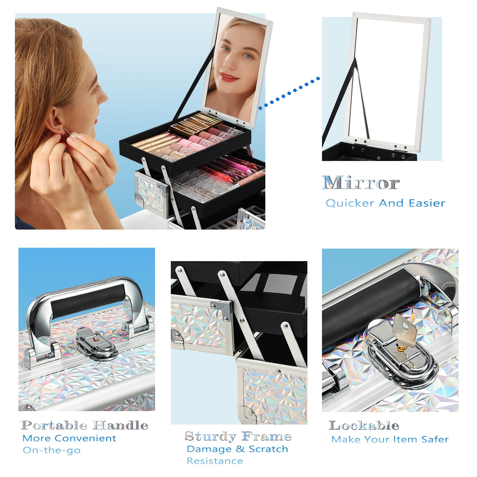 Joligrace lockable cosmetic case with keys adds privacy and security.