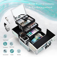 Joligrace makeup box 11.6 inch dimensions show generous storage for palettes and tools.