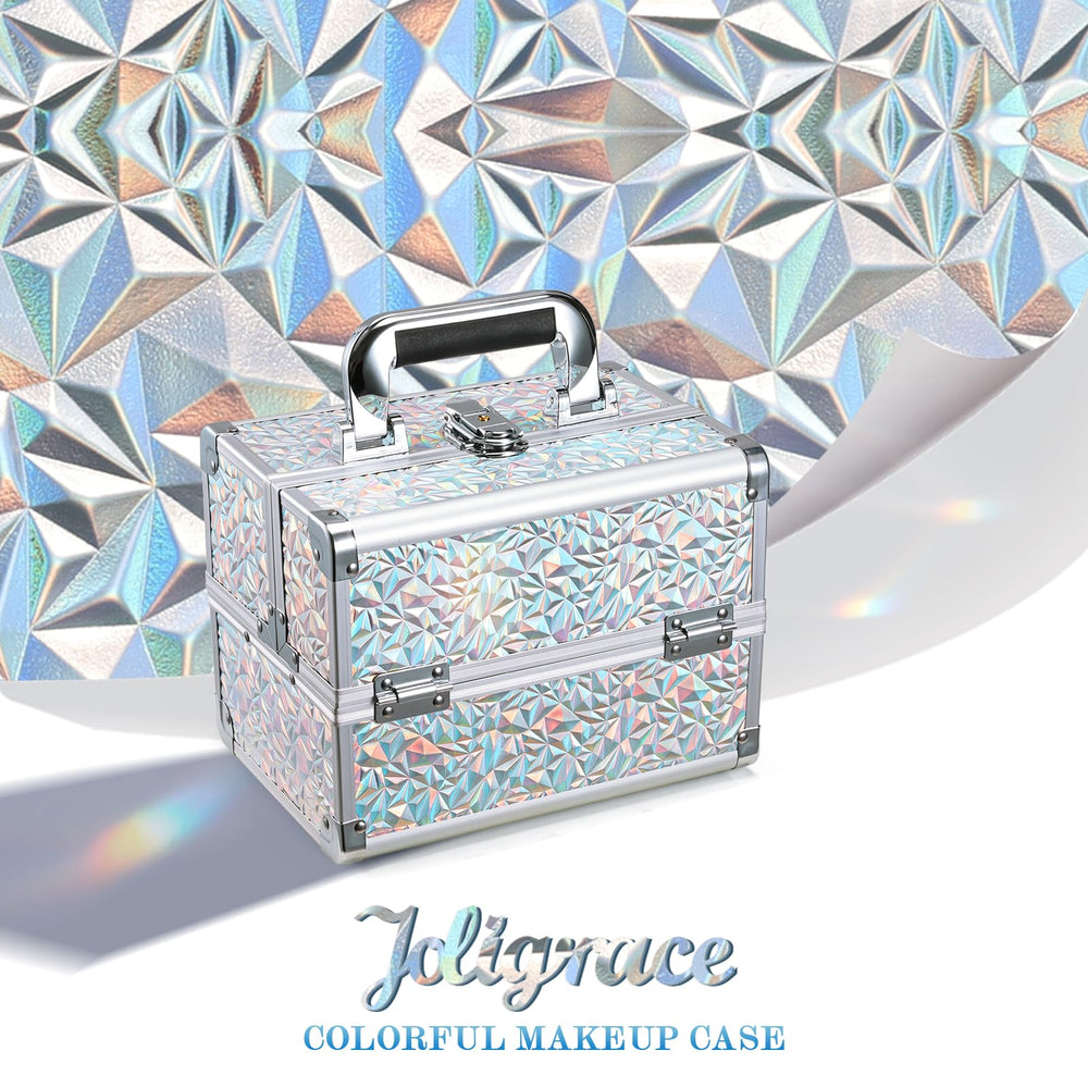 Joligrace makeup case with mirror-top tray enables quick makeup checks.