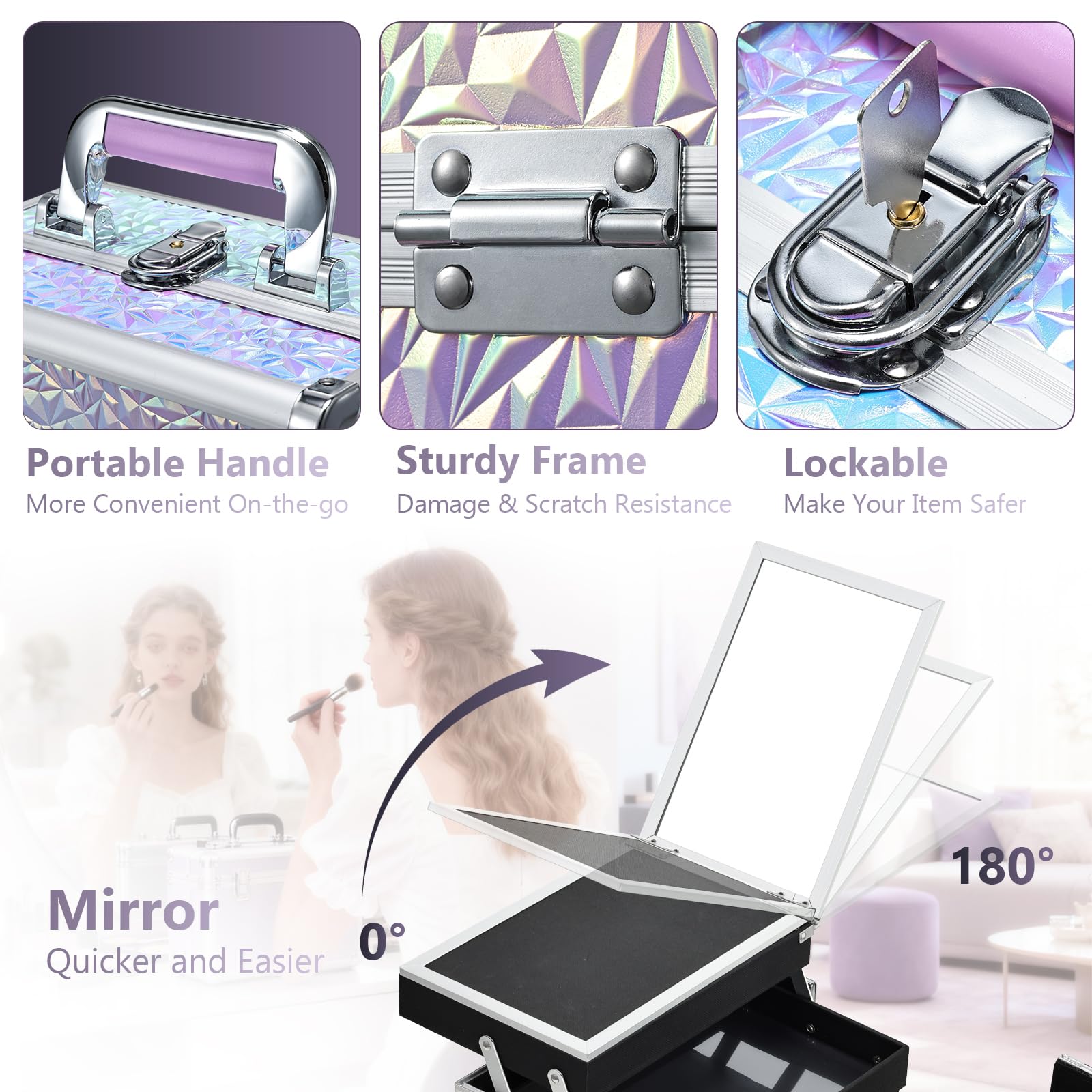 Joligrace makeup-case waterproof glitter finish resists moisture during outdoor use
