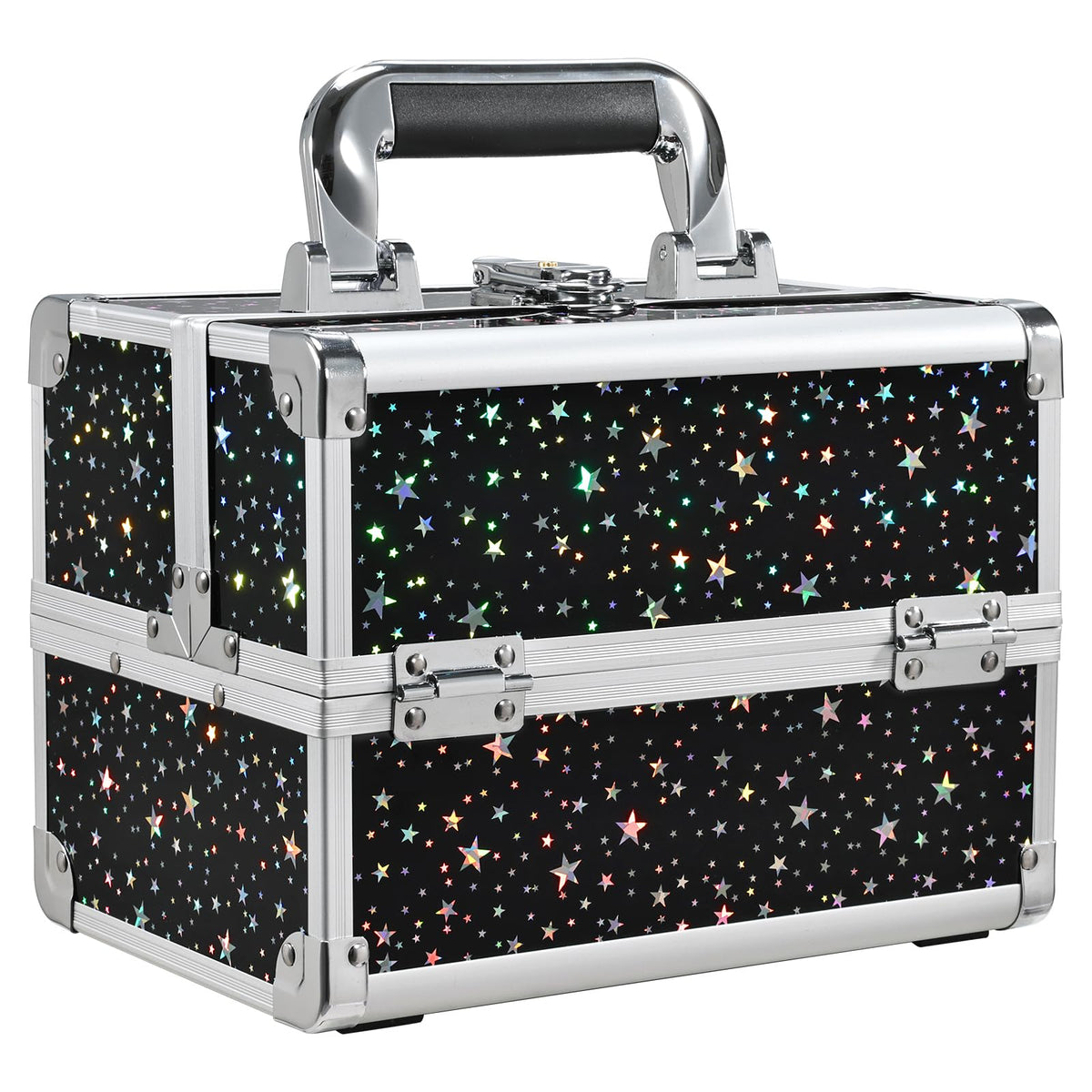 Joligrace makeup train case aluminum frame keeps cosmetics secure on the go