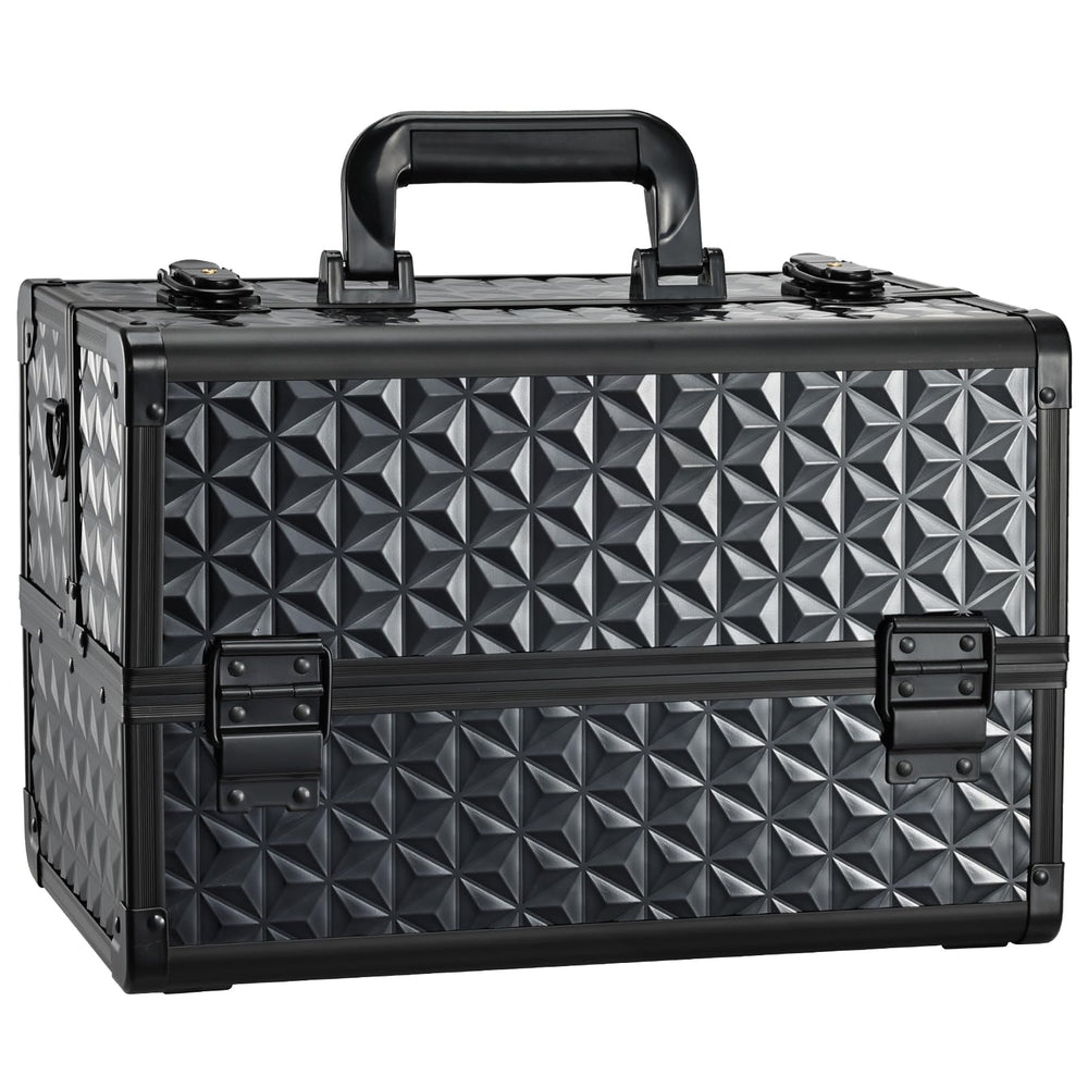 Joligrace Makeup Train Case front view highlights aluminum construction and style