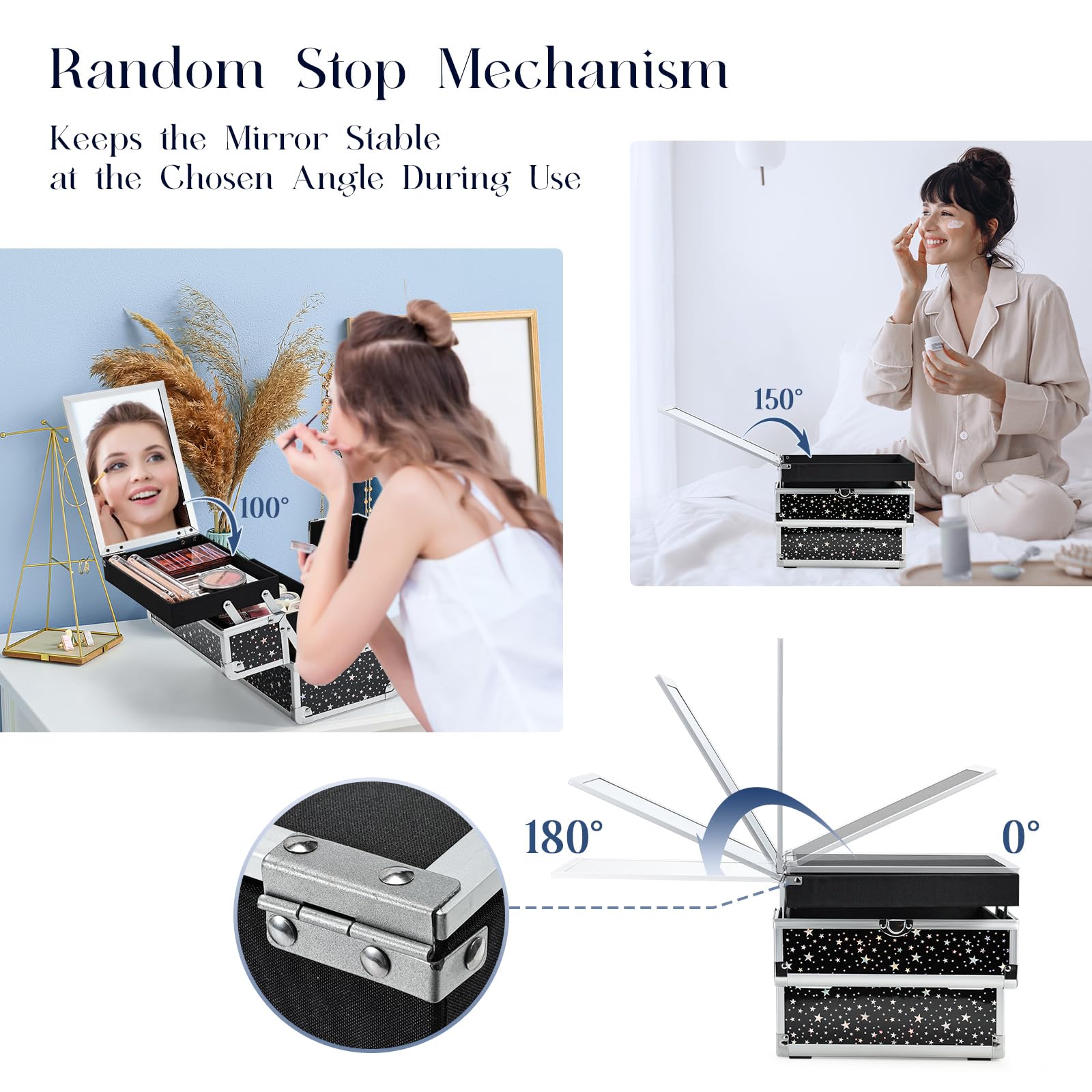 Joligrace makeup train case extendable tray provides easy access during professional setups