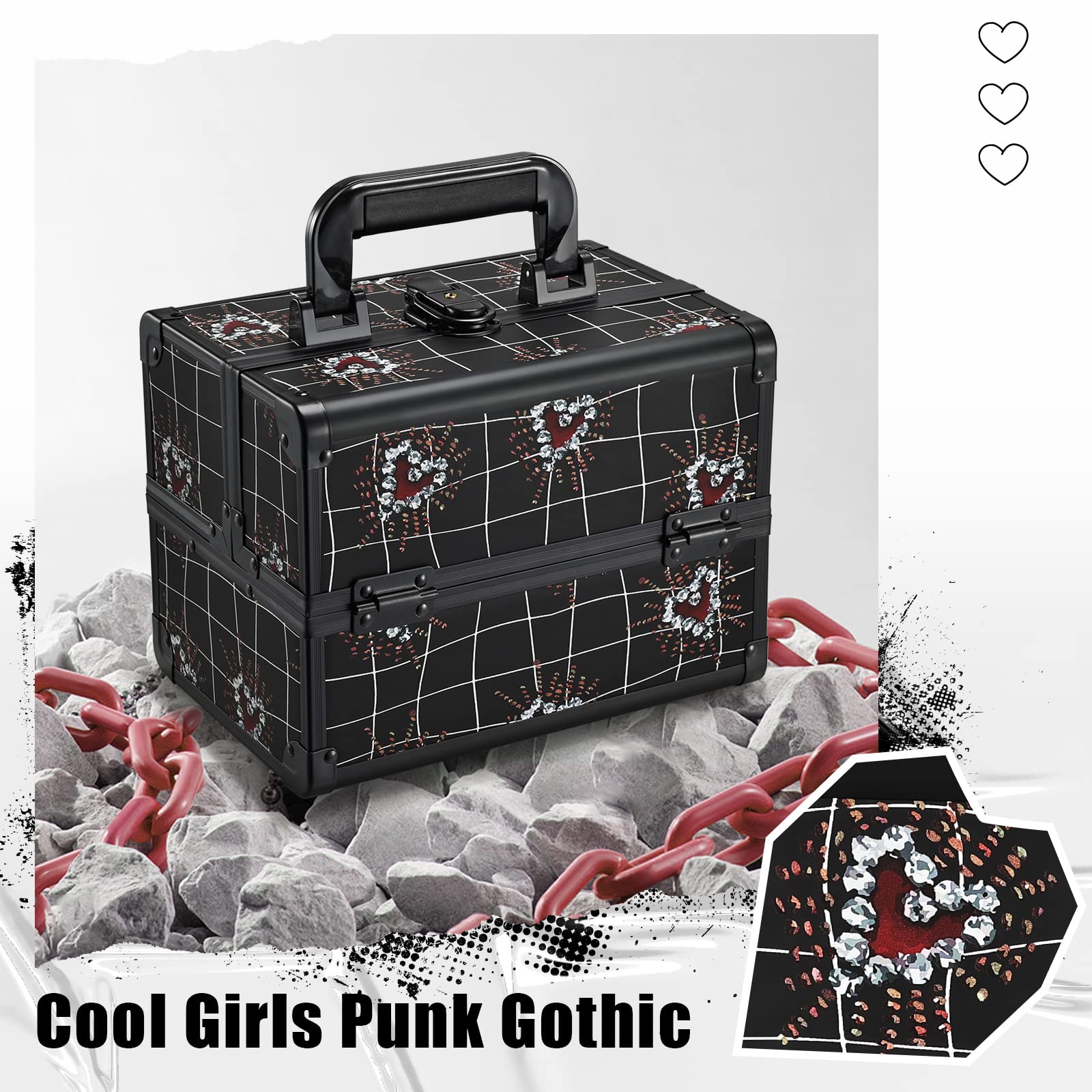 Joligrace makeup train case open-tray 2-tier reveals easy access to tools and palettes.