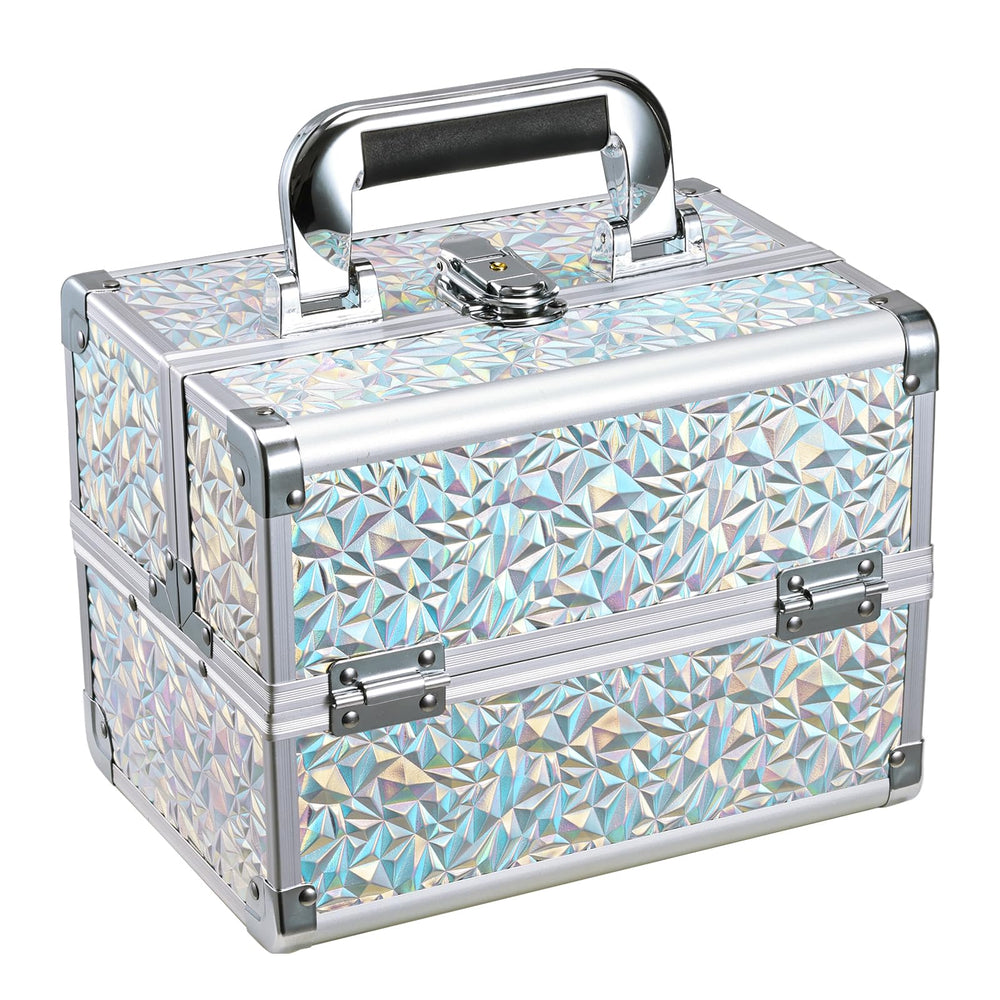 Joligrace makeup train case shines in silver for travel-ready organization.