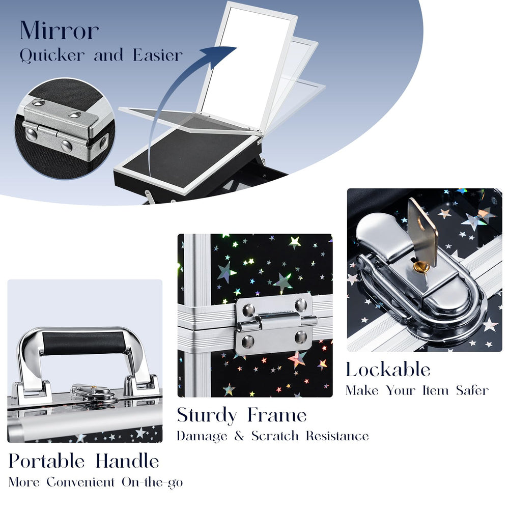 Joligrace makeup train case white star design shines under lights