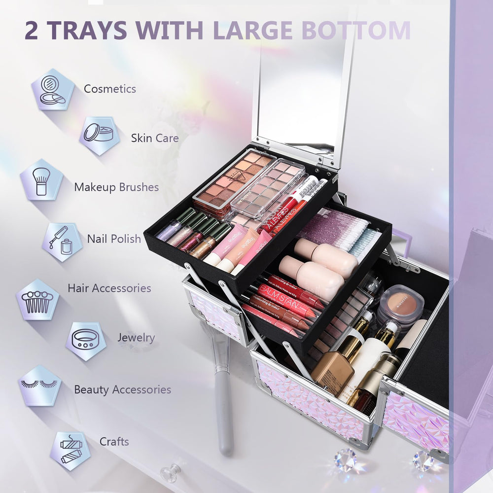 Joligrace maletín maquillaje bandejas dobles, organización eficiente de cosméticos