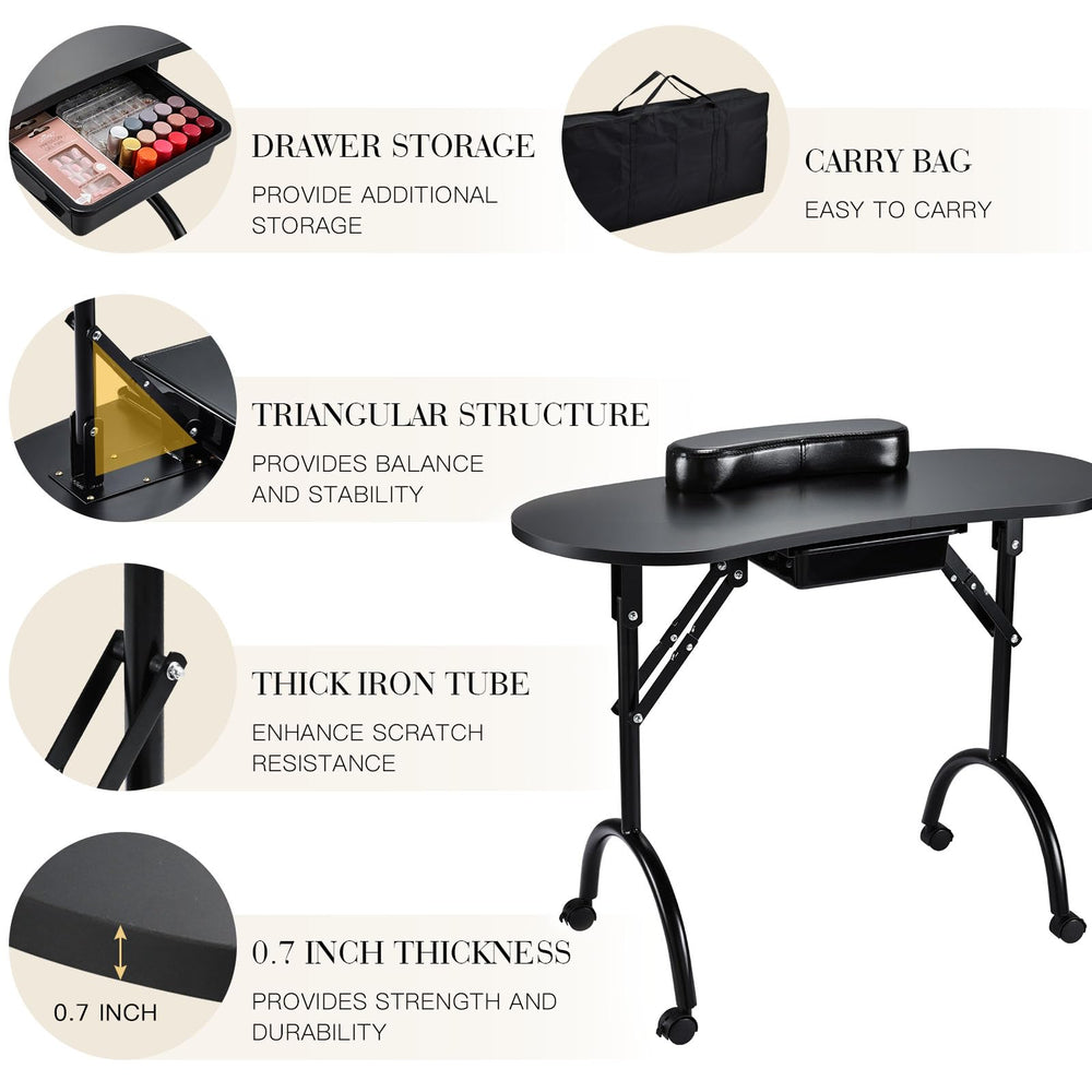 Joligrace manicure table collapsible-legs quick setup and portable for on-site appointments
