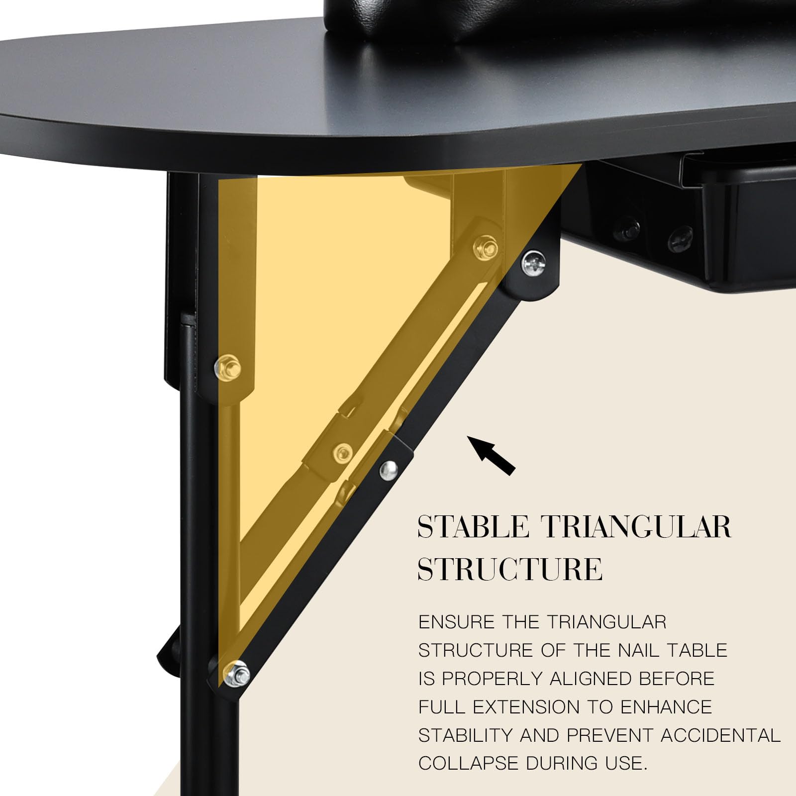 Joligrace manicure table lockable-wheels easy transport with secure stability