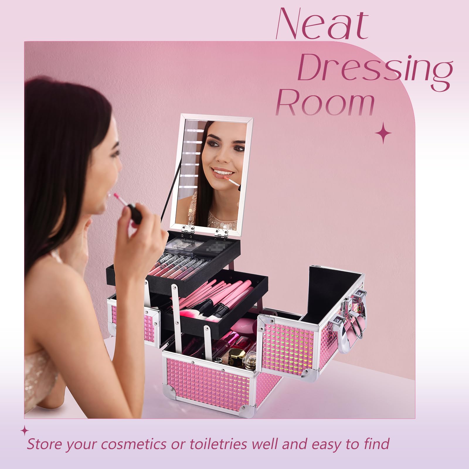 Joligrace Mermaid Pink makeup-train-case-durable-corners resist daily wear.