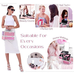 Joligrace Mermaid Pink makeup-train-case-mirror-top for quick prep.