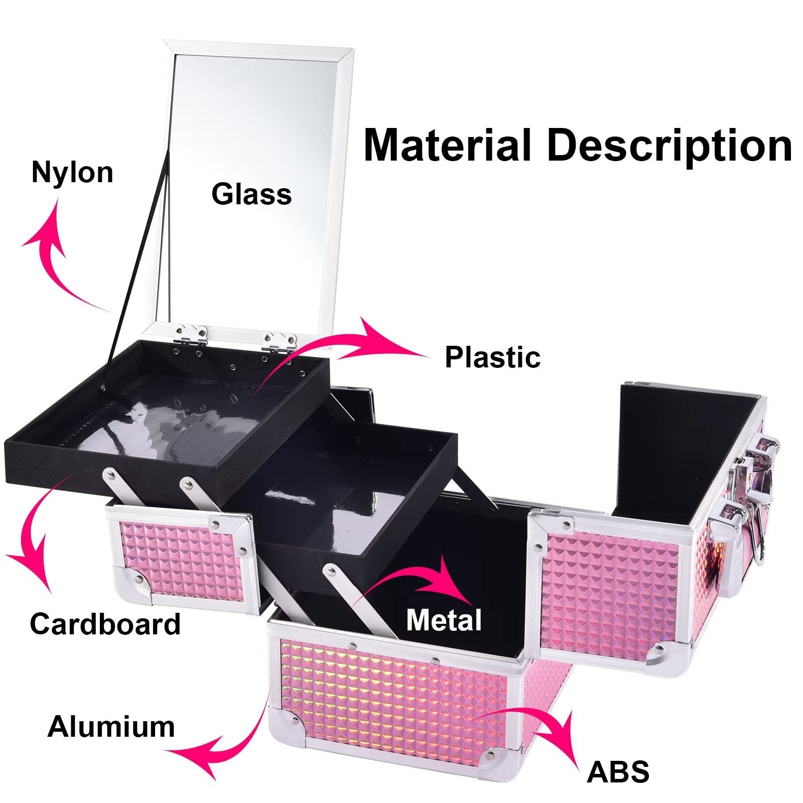 Joligrace Mermaid Pink makeup-train-case-stainproof-bottom simplifies cleaning tasks.