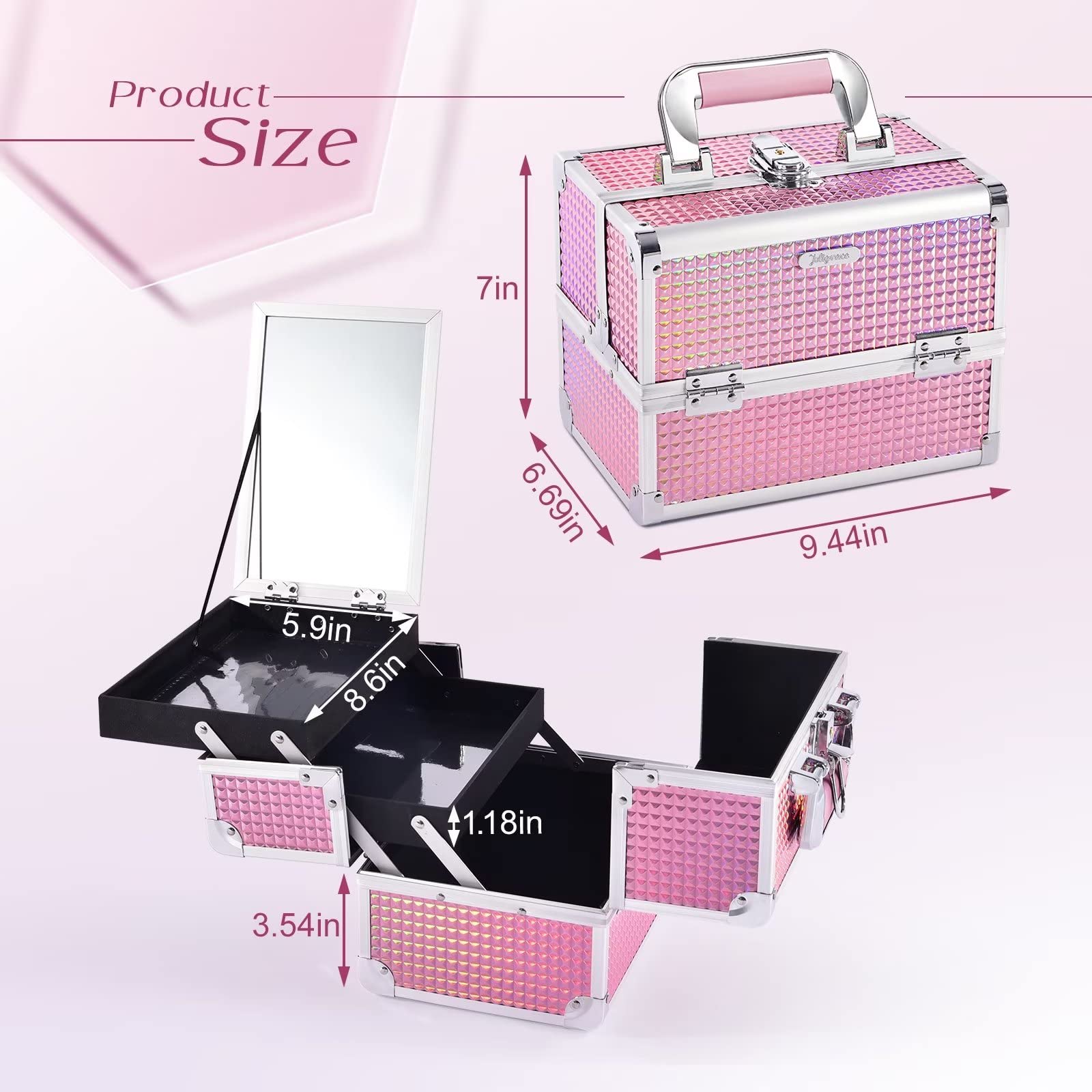 Joligrace Mermaid Pink makeup-train-case-waterproof-surface protects makeup from moisture.