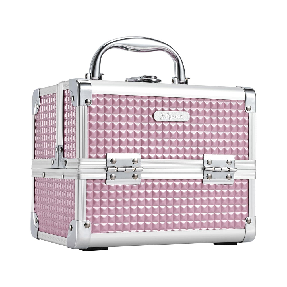 Joligrace pink makeup case front view for easy travel organization