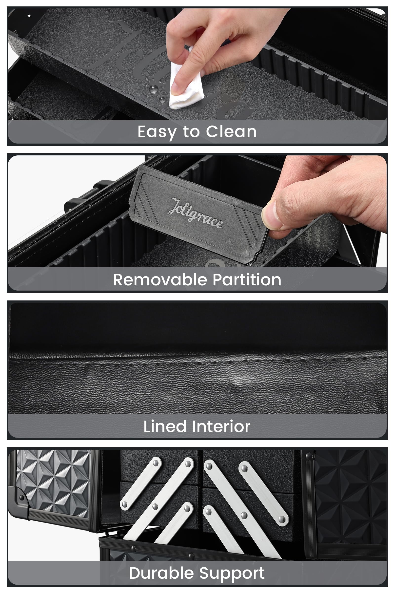 Joligrace Train Case with shoulder strap enables easy transport