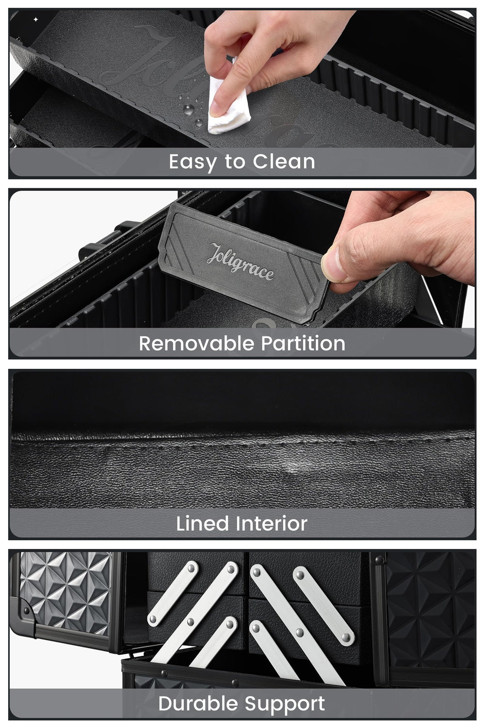 Joligrace Train Case with shoulder strap enables easy transport