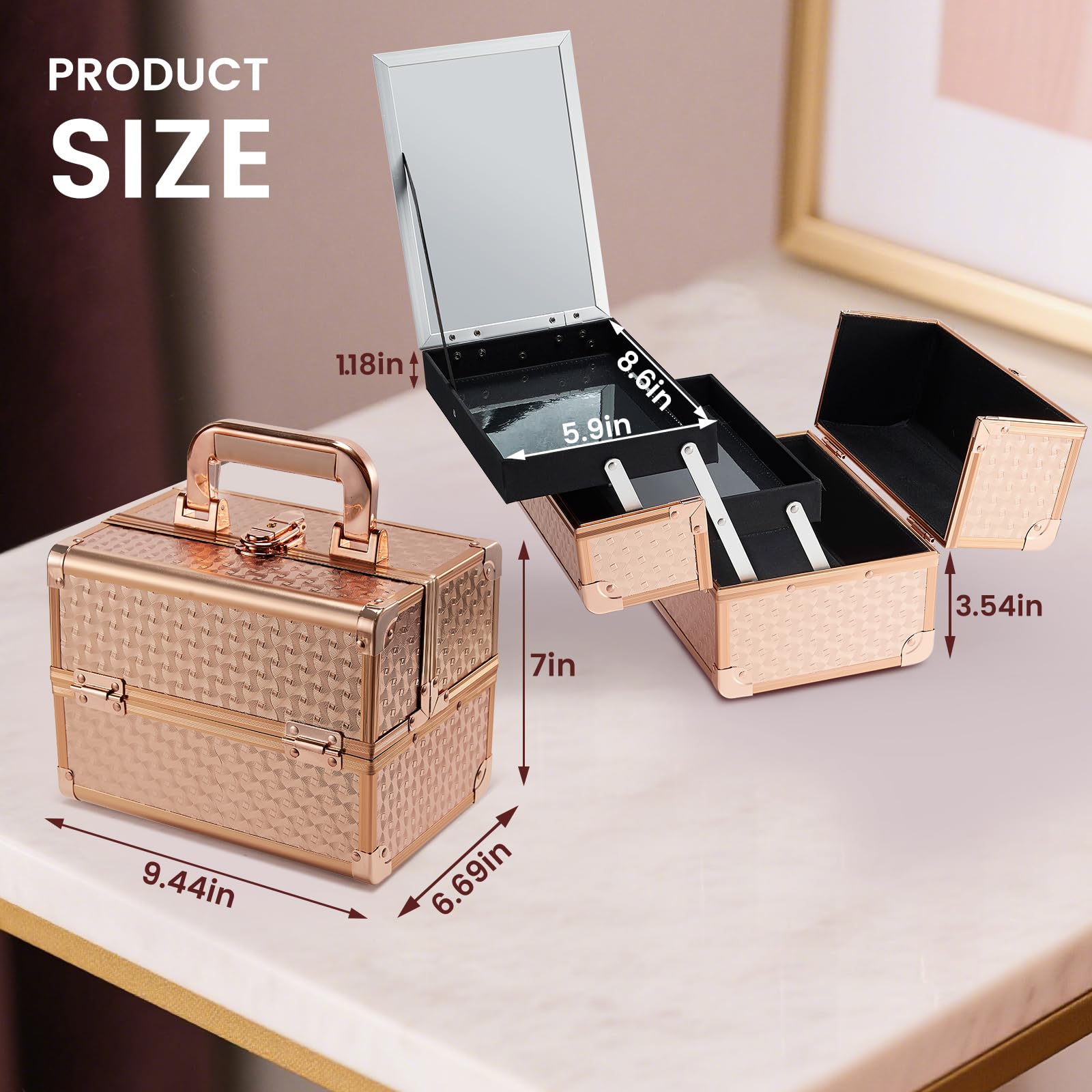 Joligrace waterproof rose gold surface protects cosmetics from moisture.